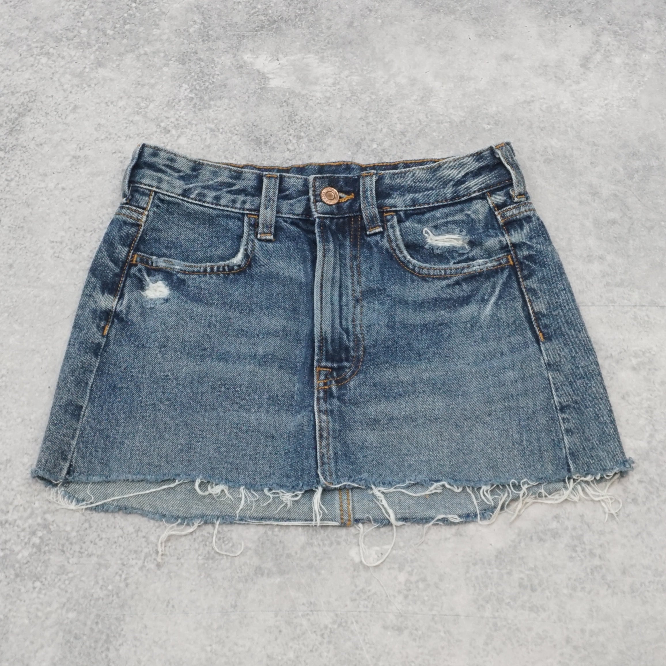 &Denim Distressed Denim Skirt