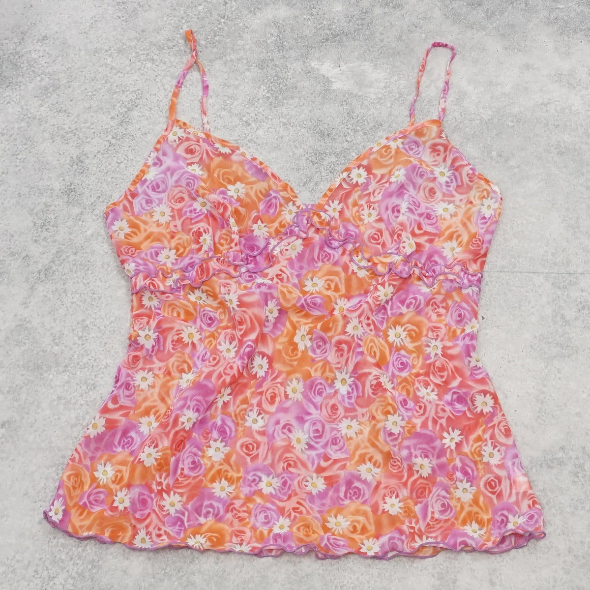 2000s Andra Kim  Floral Mesh Cami Top