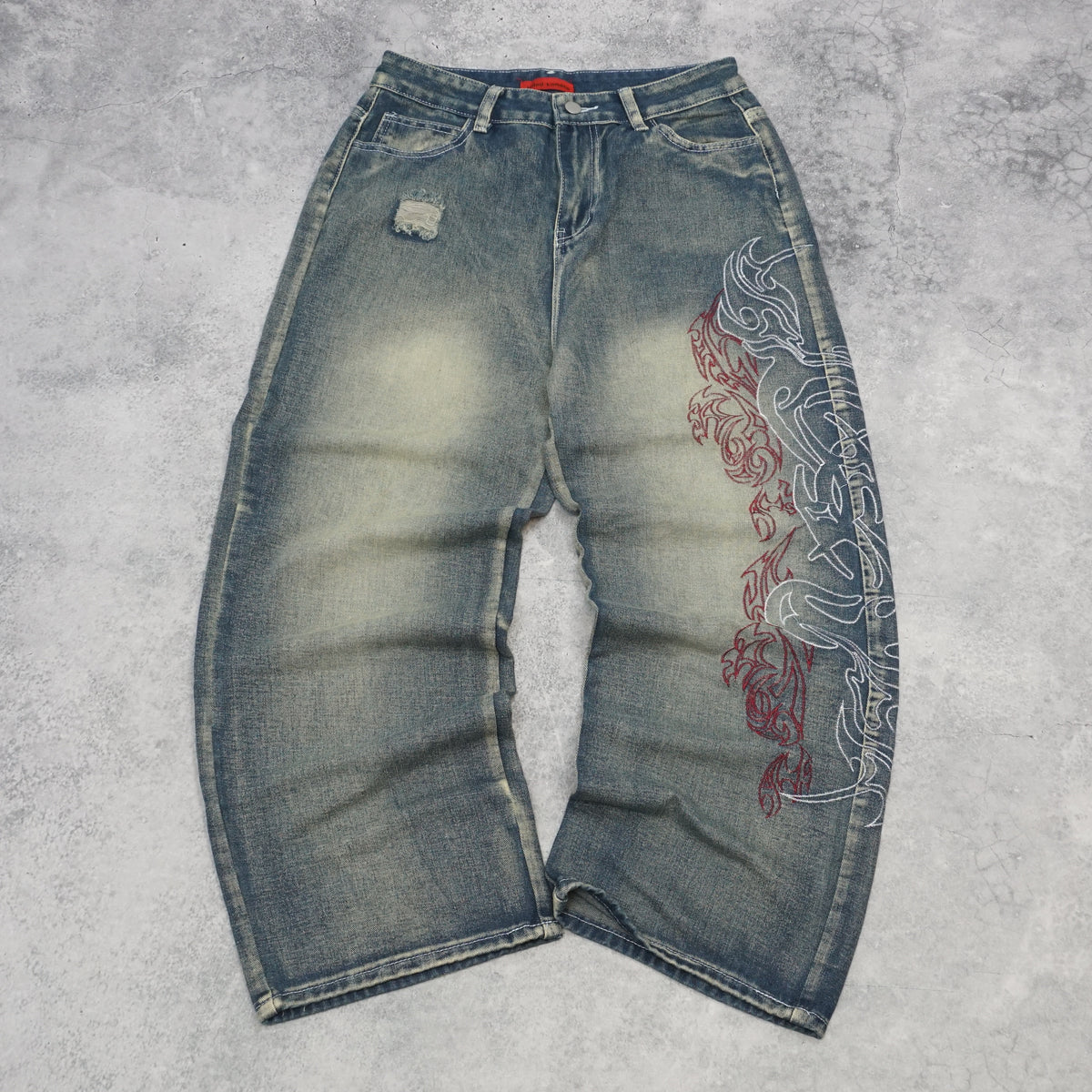 Jaded London Embroidered Distressed Baggy Jeans