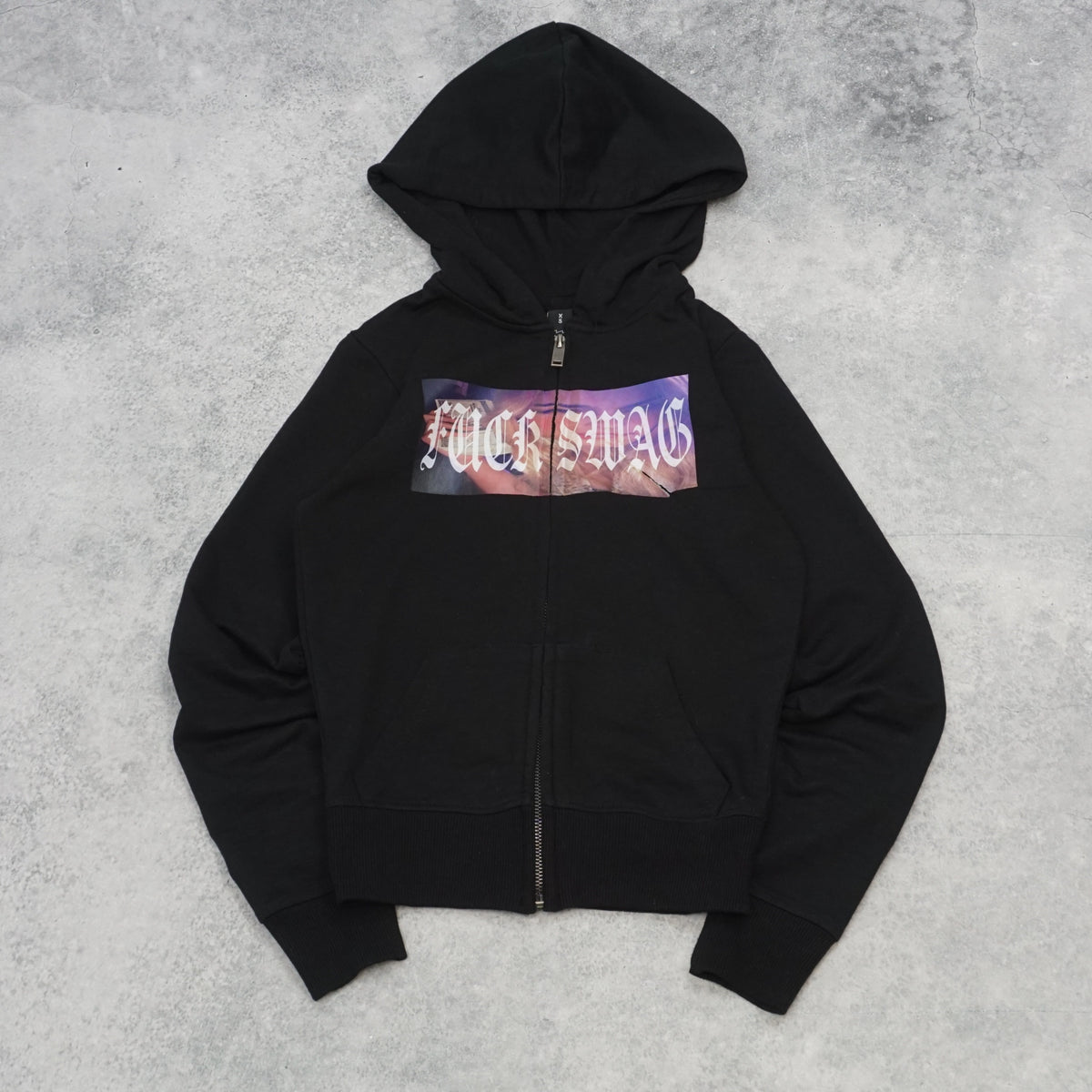 Fuckswag Zip Up Cropped Graphic Hoodie