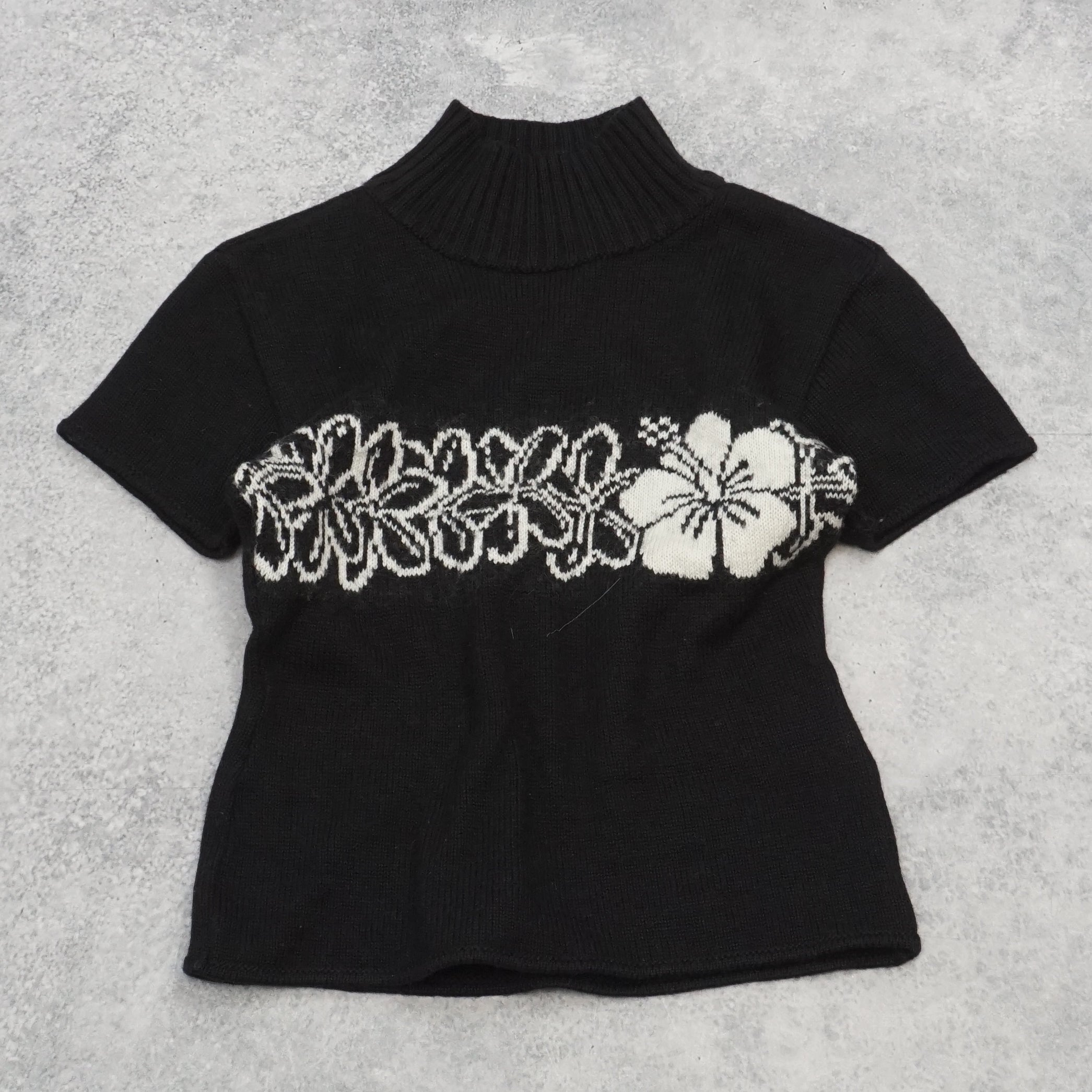 2000s Alba Rosa Floral High Neck Knit Sweater