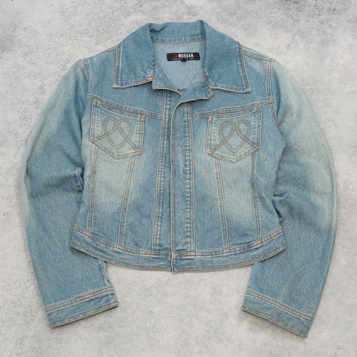 2000s Morgan Cropped Heart Embroidered Denim Jacket