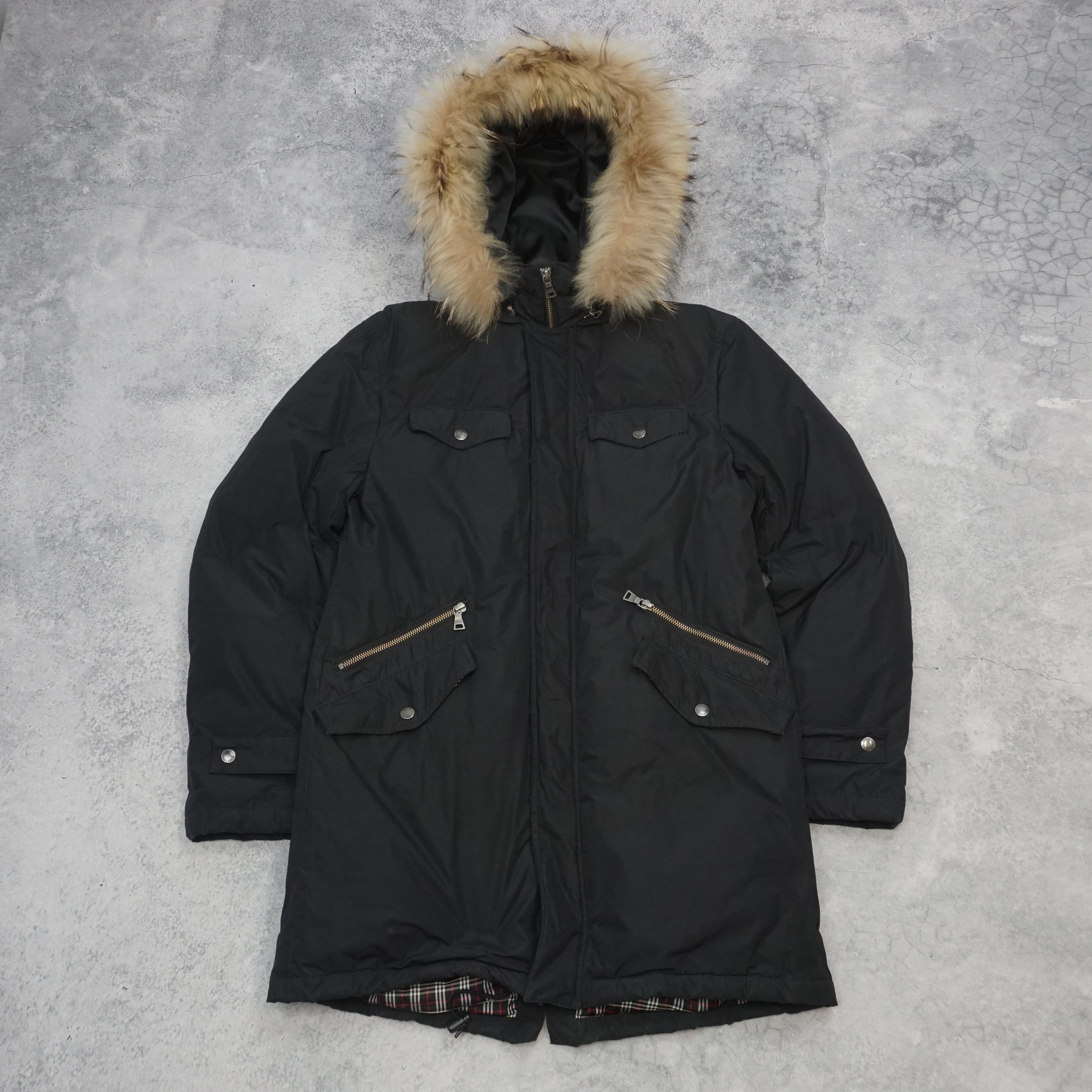 2000s Burberry Black Label Fur Hood Coat