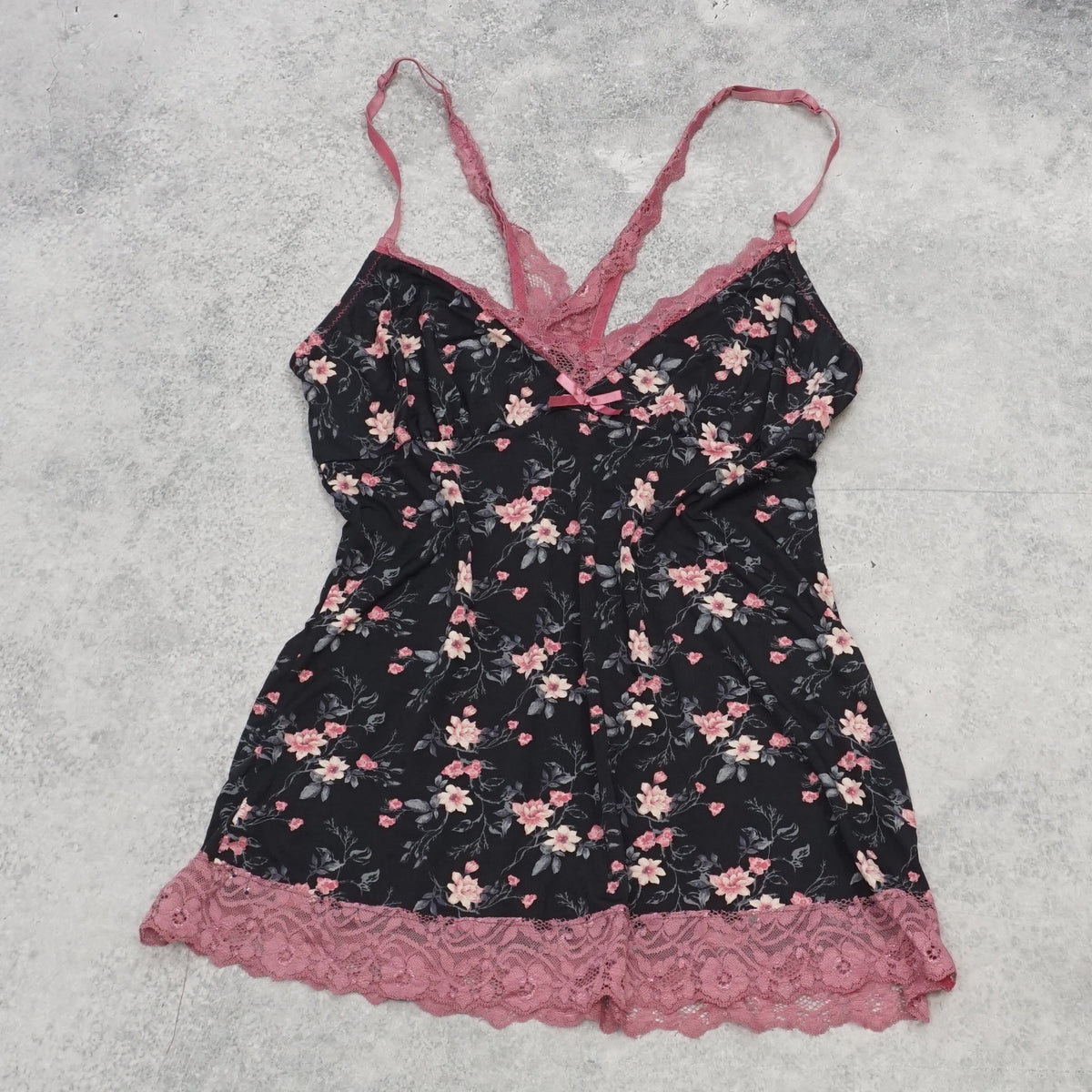 2000s Floral Lace Trim Cami Top