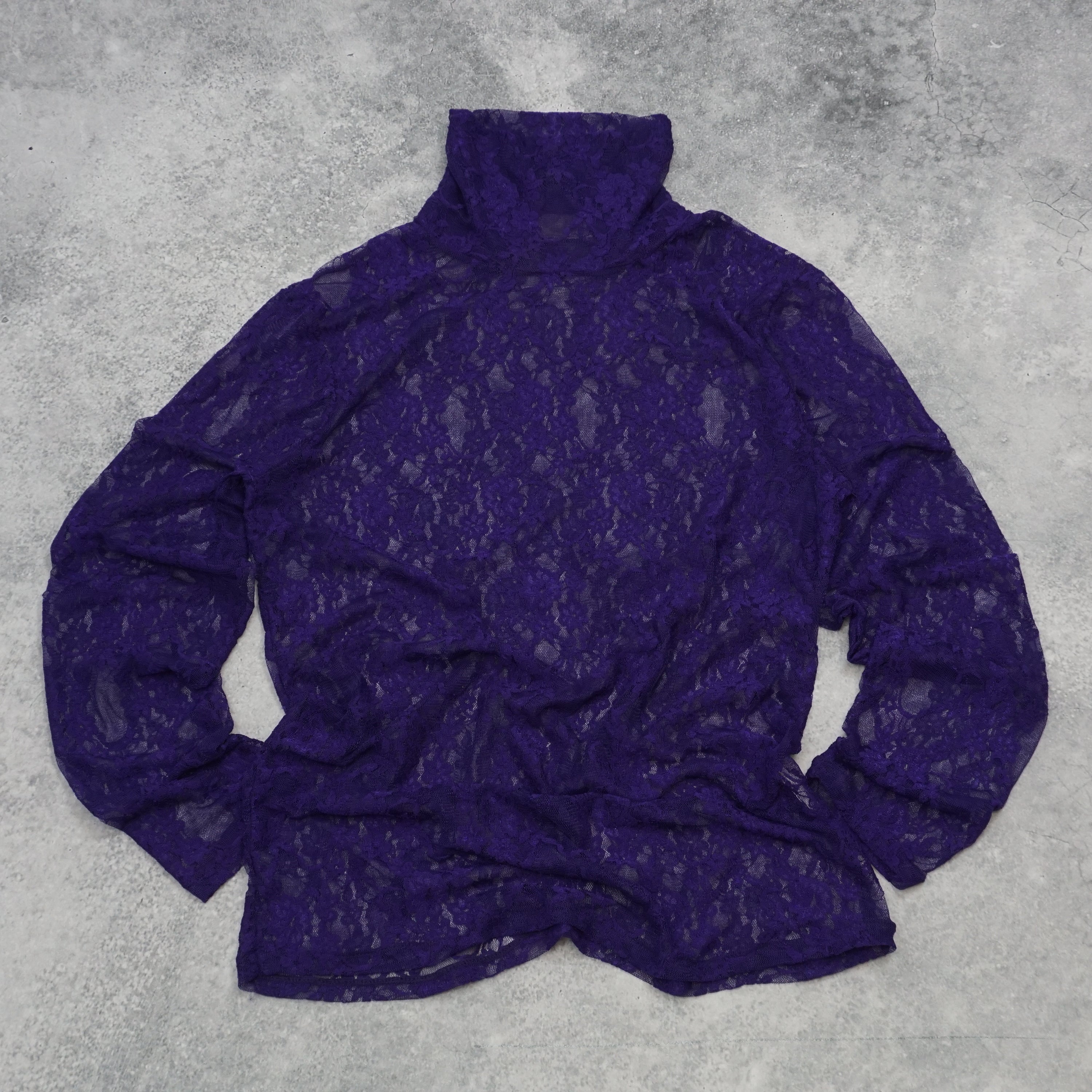 K Woman Lace Overlay Top Turtleneck