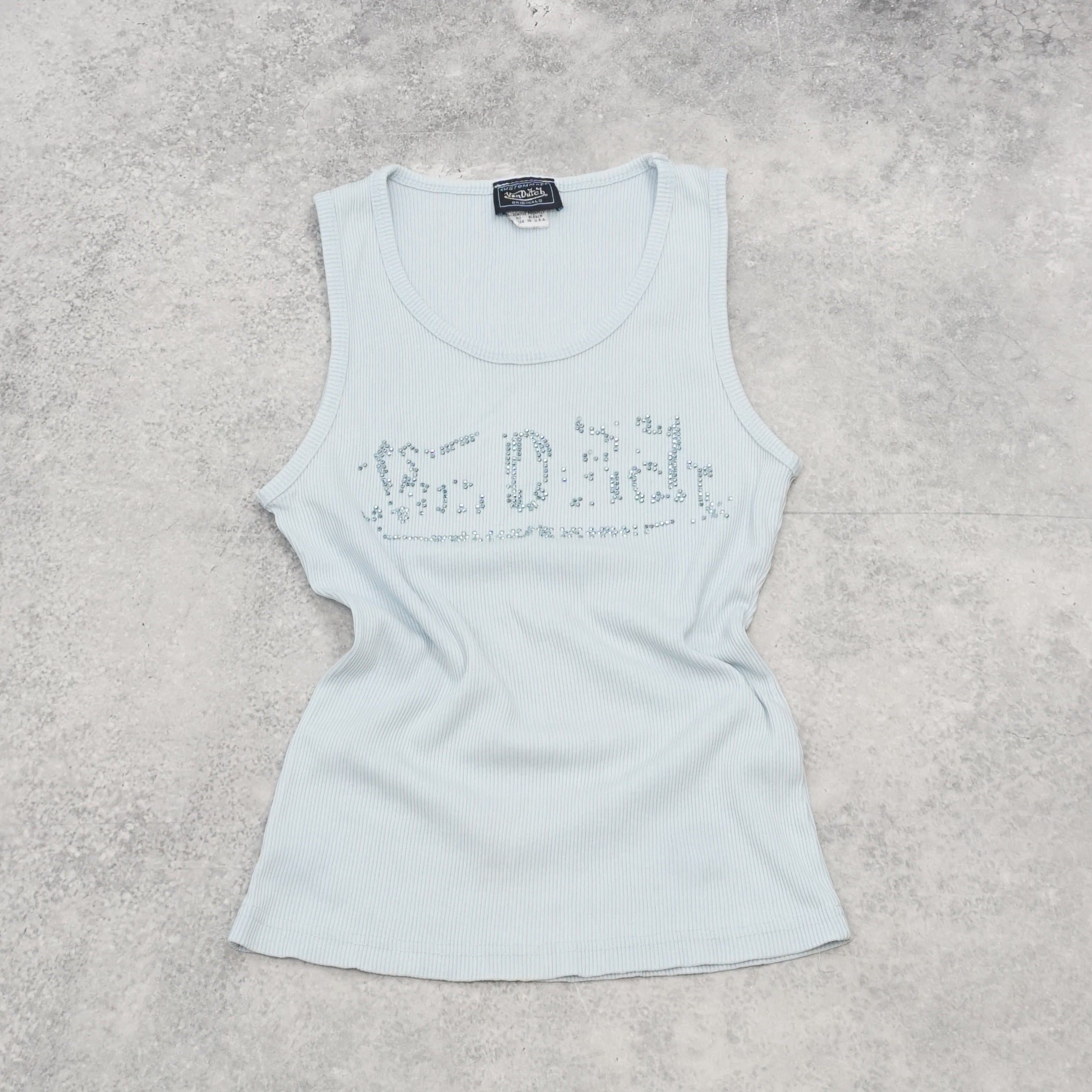 2000s Von Dutch Rhinestone Ribbed Tank Top