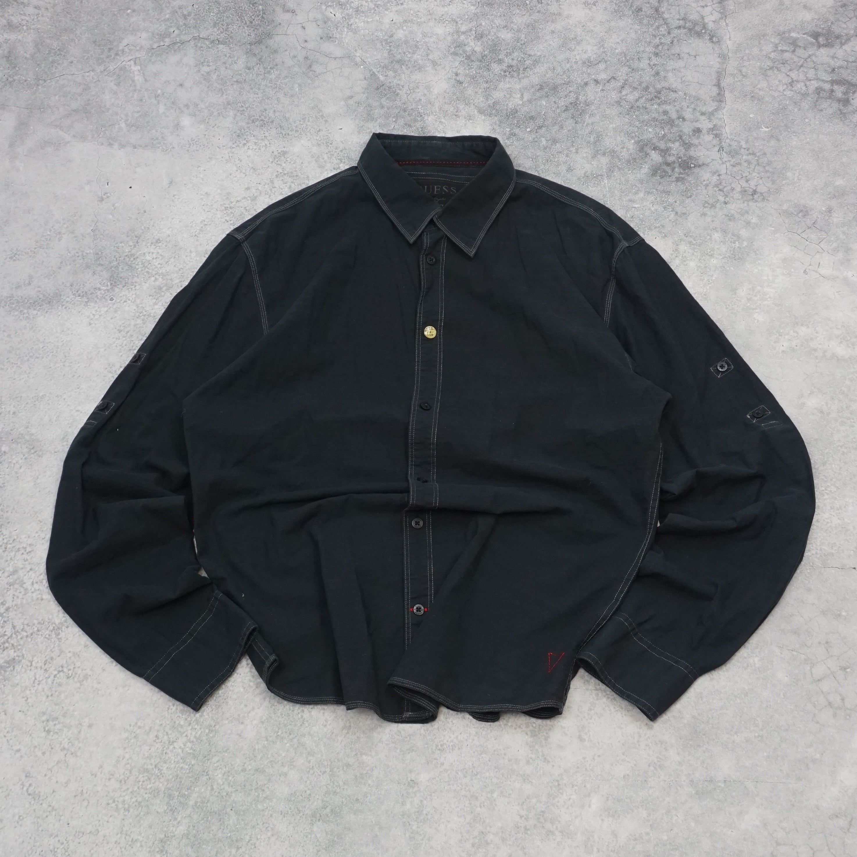 2000s Guess Black Contrast Stitch Shirt