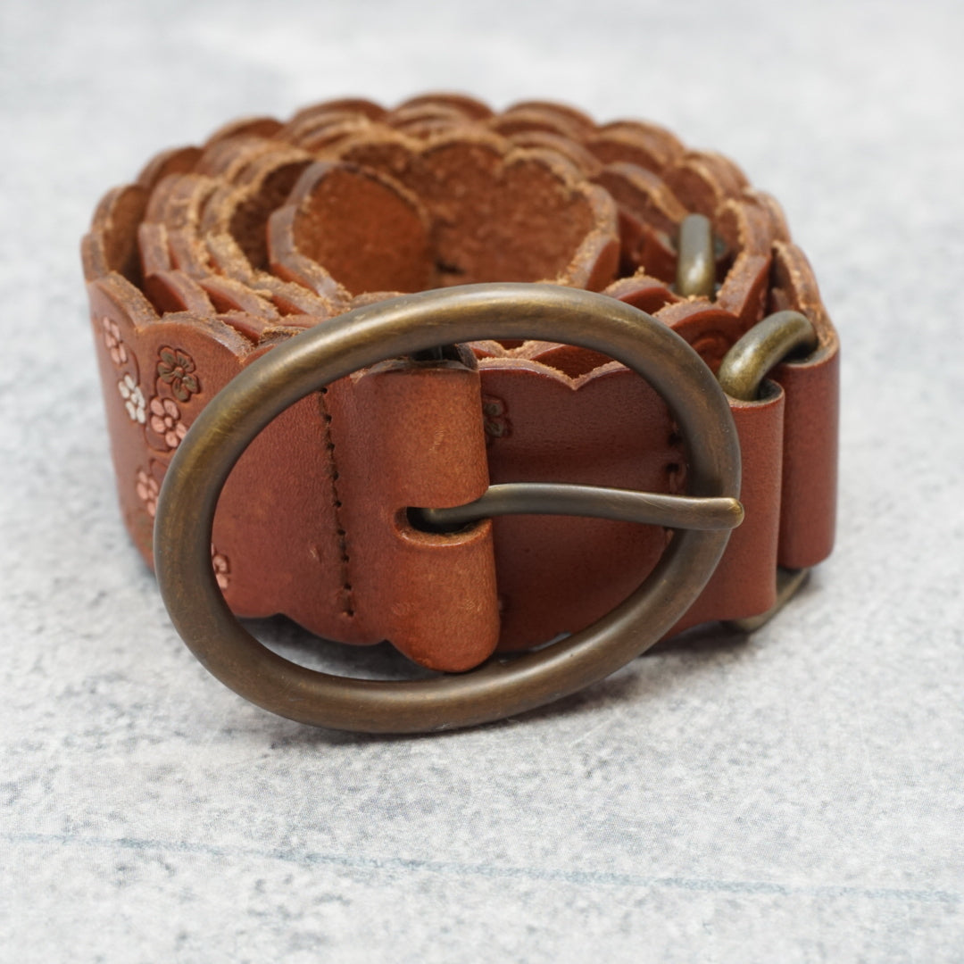 Amanda Smith Floral Embossed Scalloped Leather Belt
