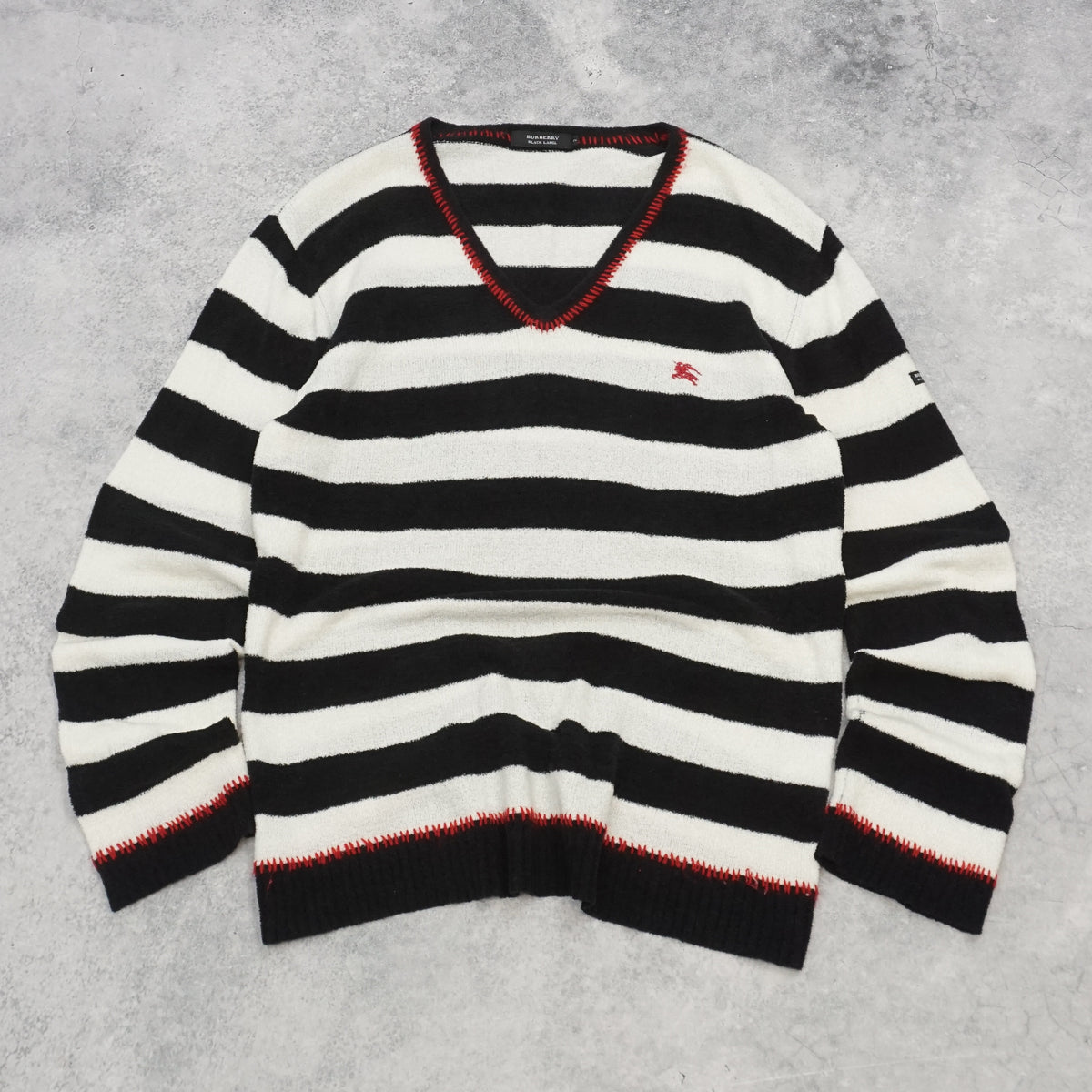 2000s Burberry Black Label Striped V-neck Sweater