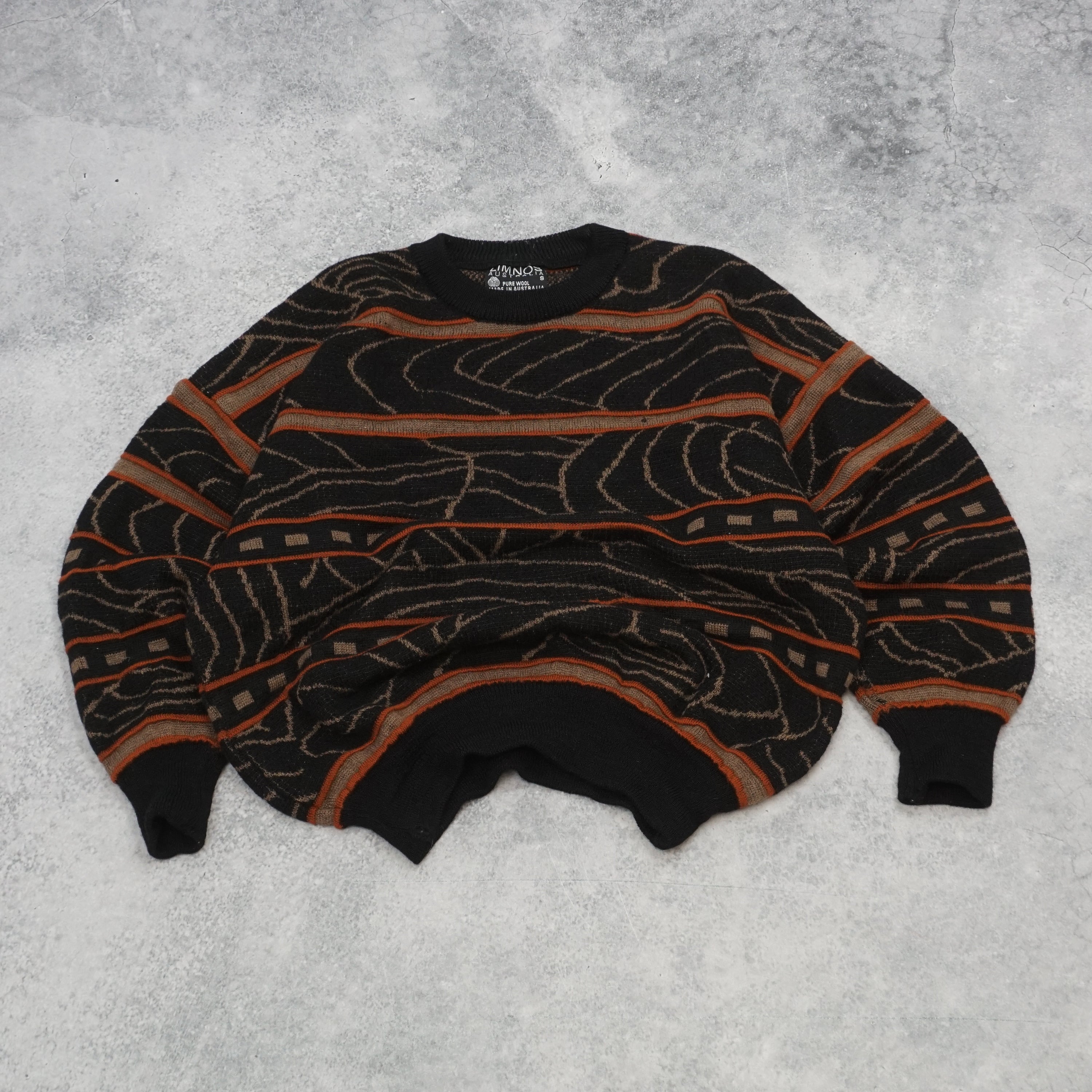 90s Limnos Australia Abstract Patterned Pure Wool Knit Sweater