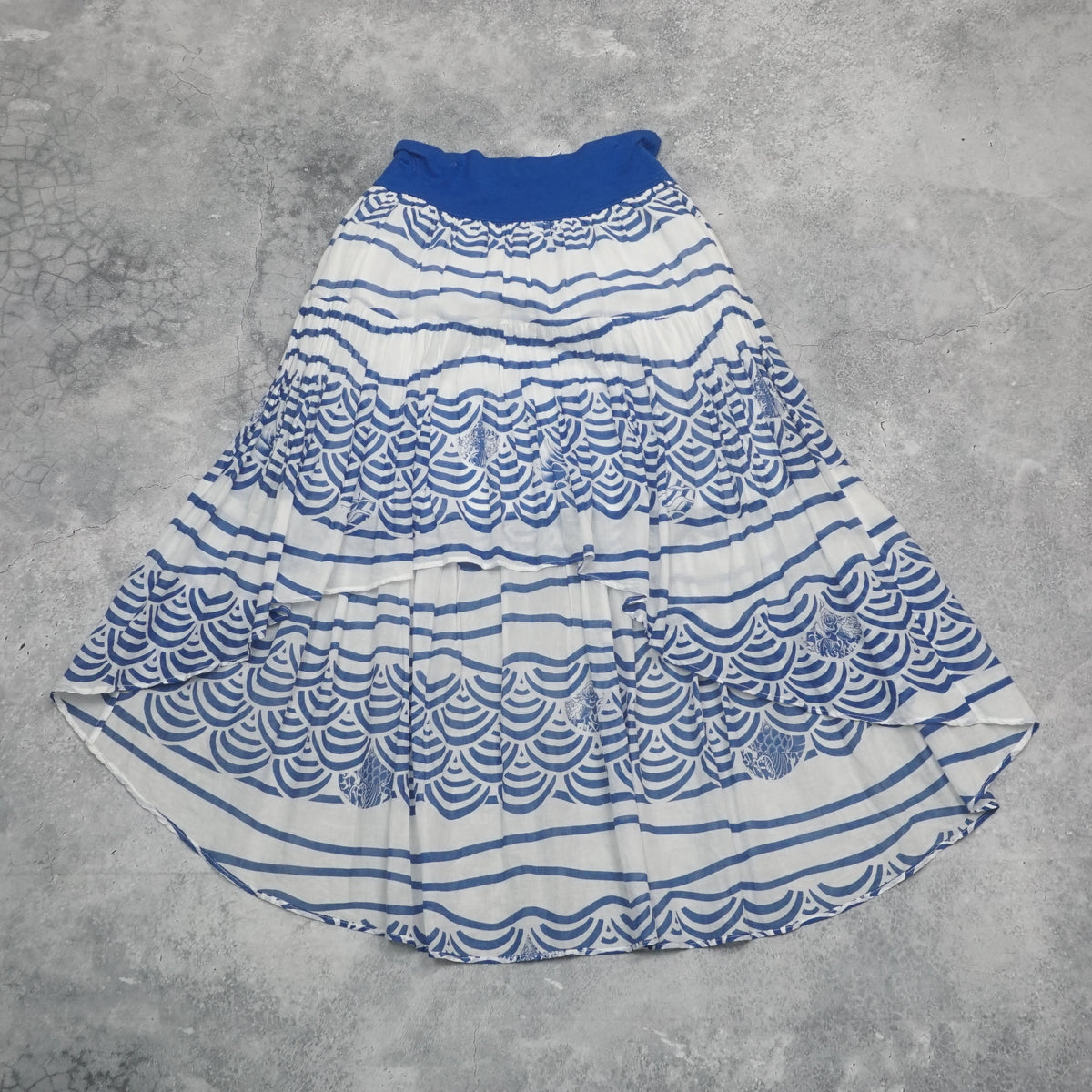 Junior Gaultier Wave Print Tiered High Low Maxi Skirt