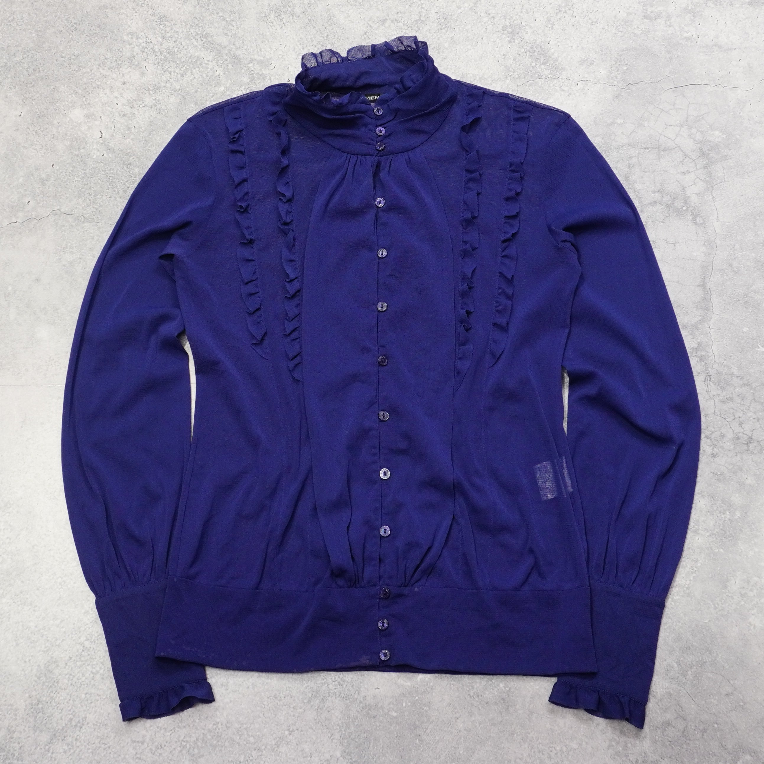 2000s Vivienne Tam Sheer Ruffled Neck Top