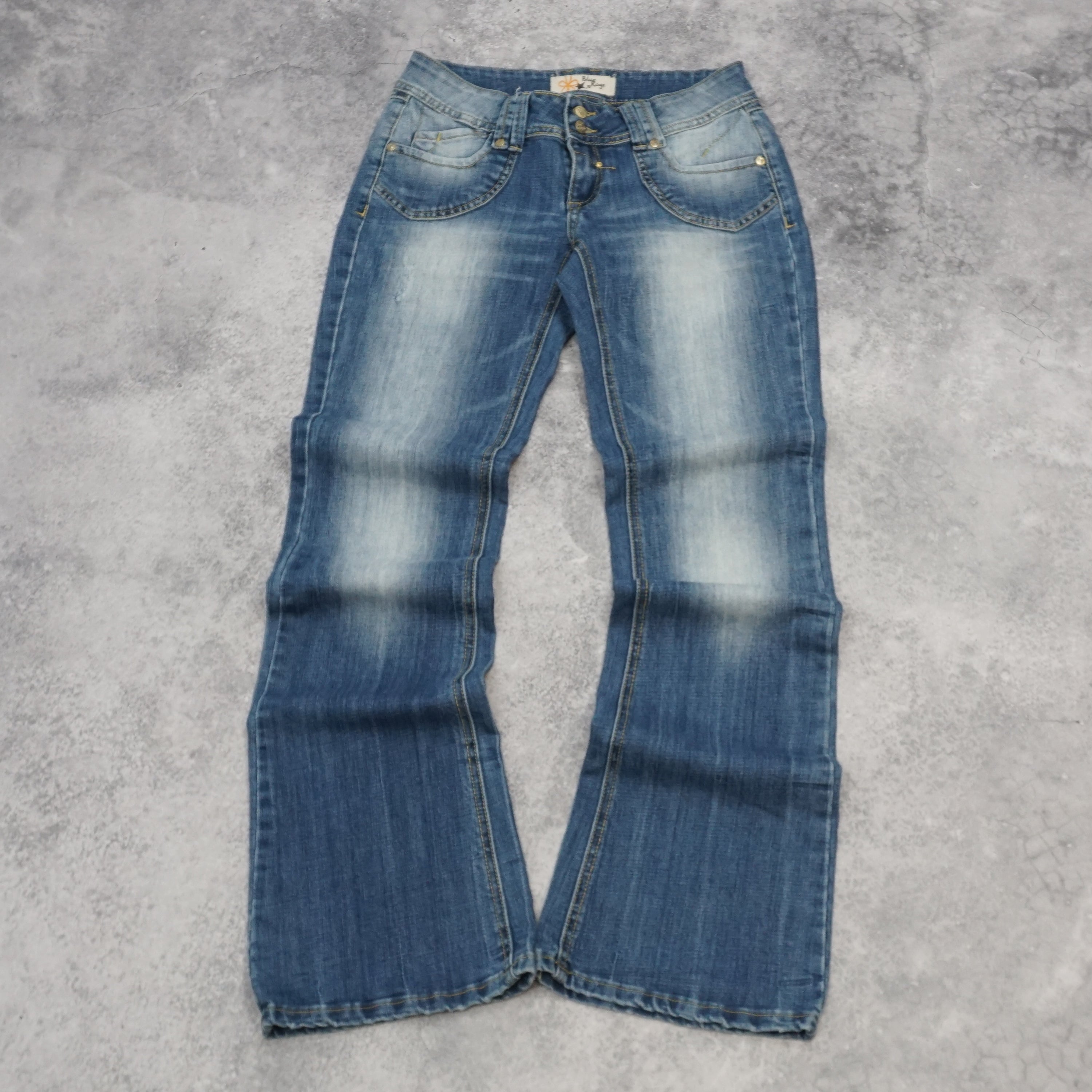2000s Blue Rags Bootcut Distressed Jeans