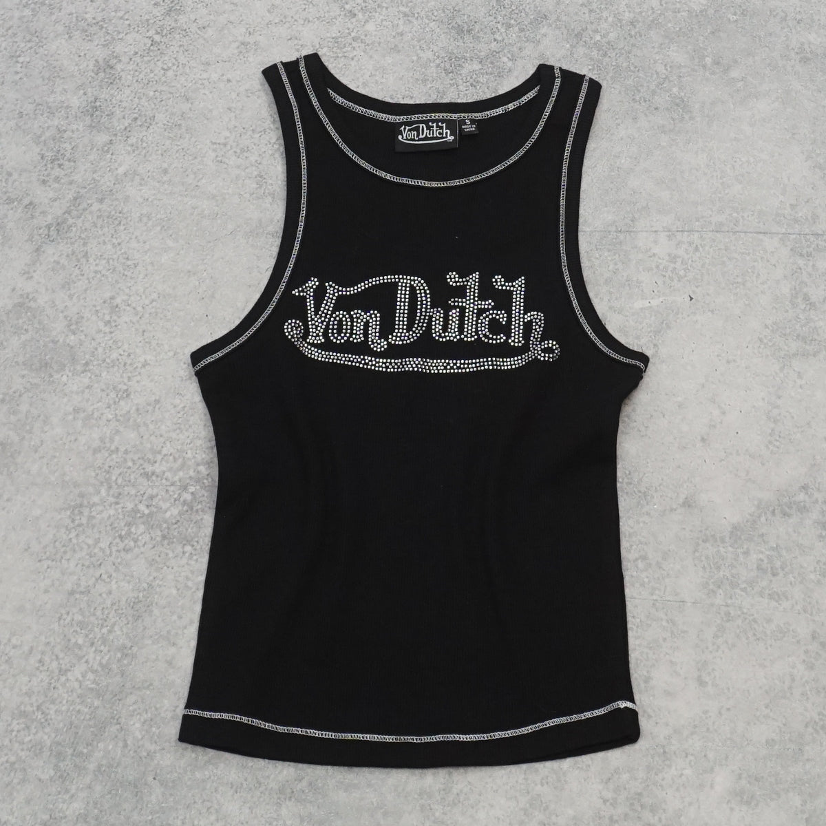 Von Dutch Rhinestone Ribbed Tank Top