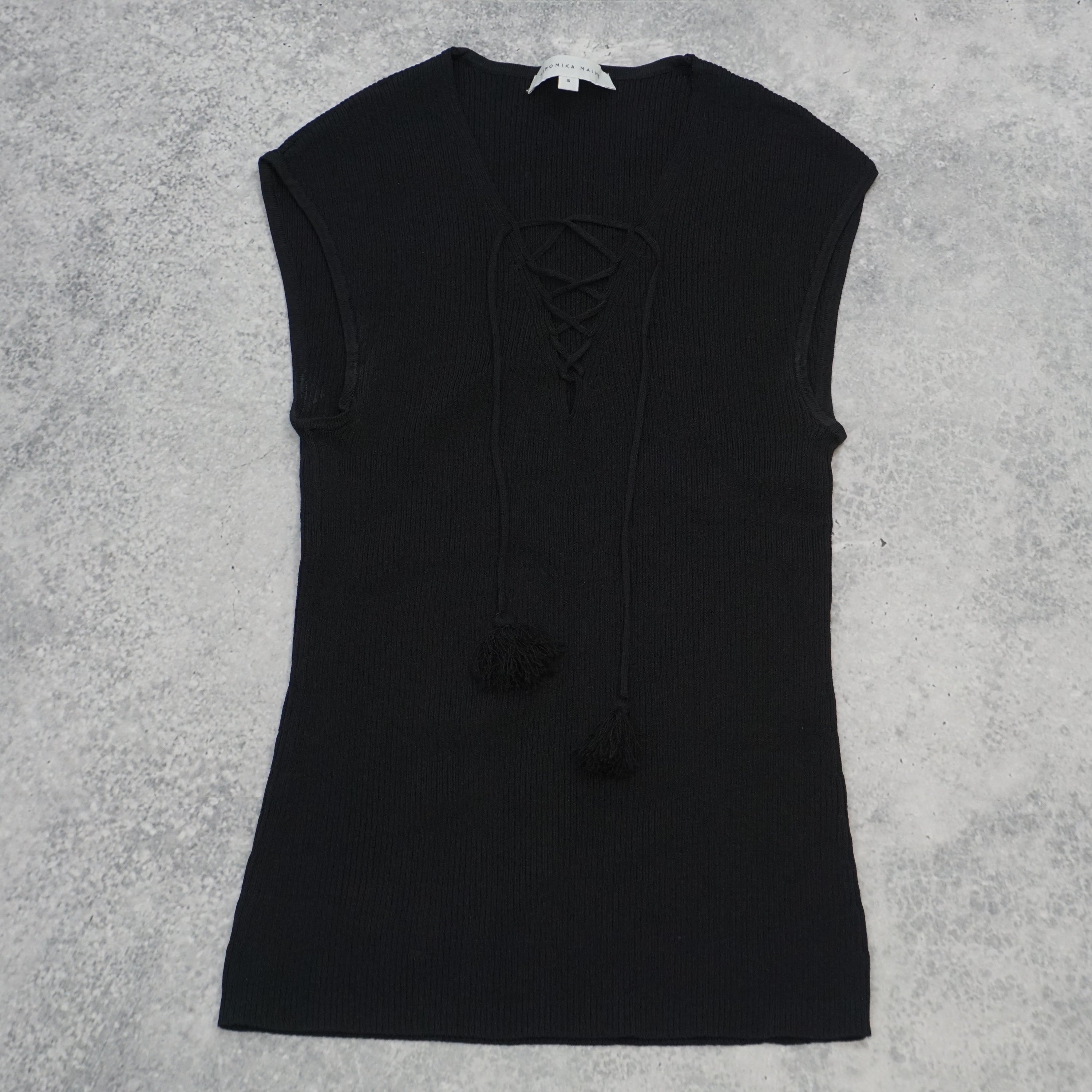 Veronika Maine Lace Up with Pom Poms Top