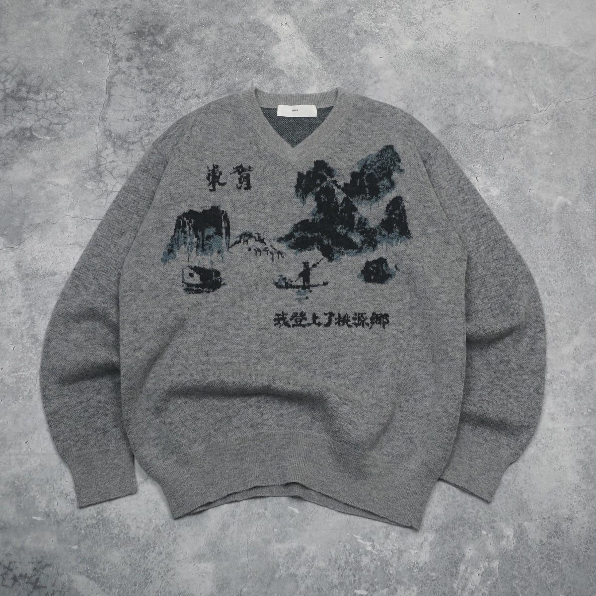 Toga Virilis V-Neck Landscape Jacquard Sweater