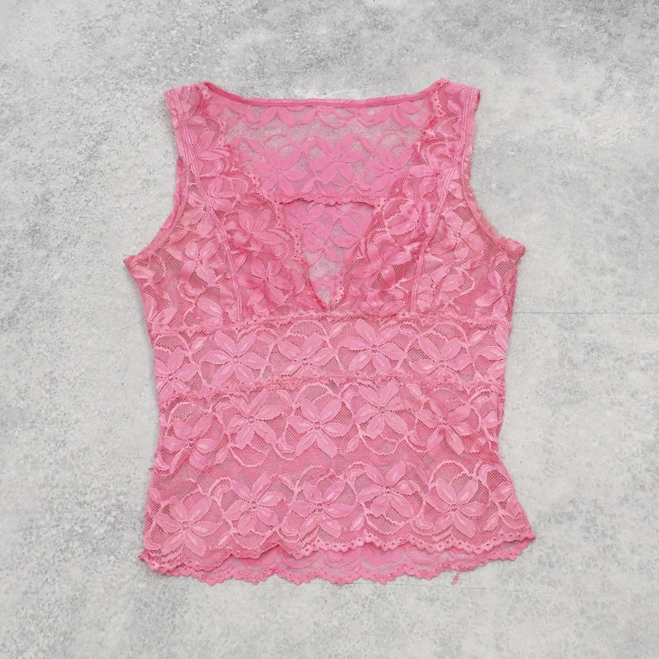 2000s Lace Floral V-Neck Top