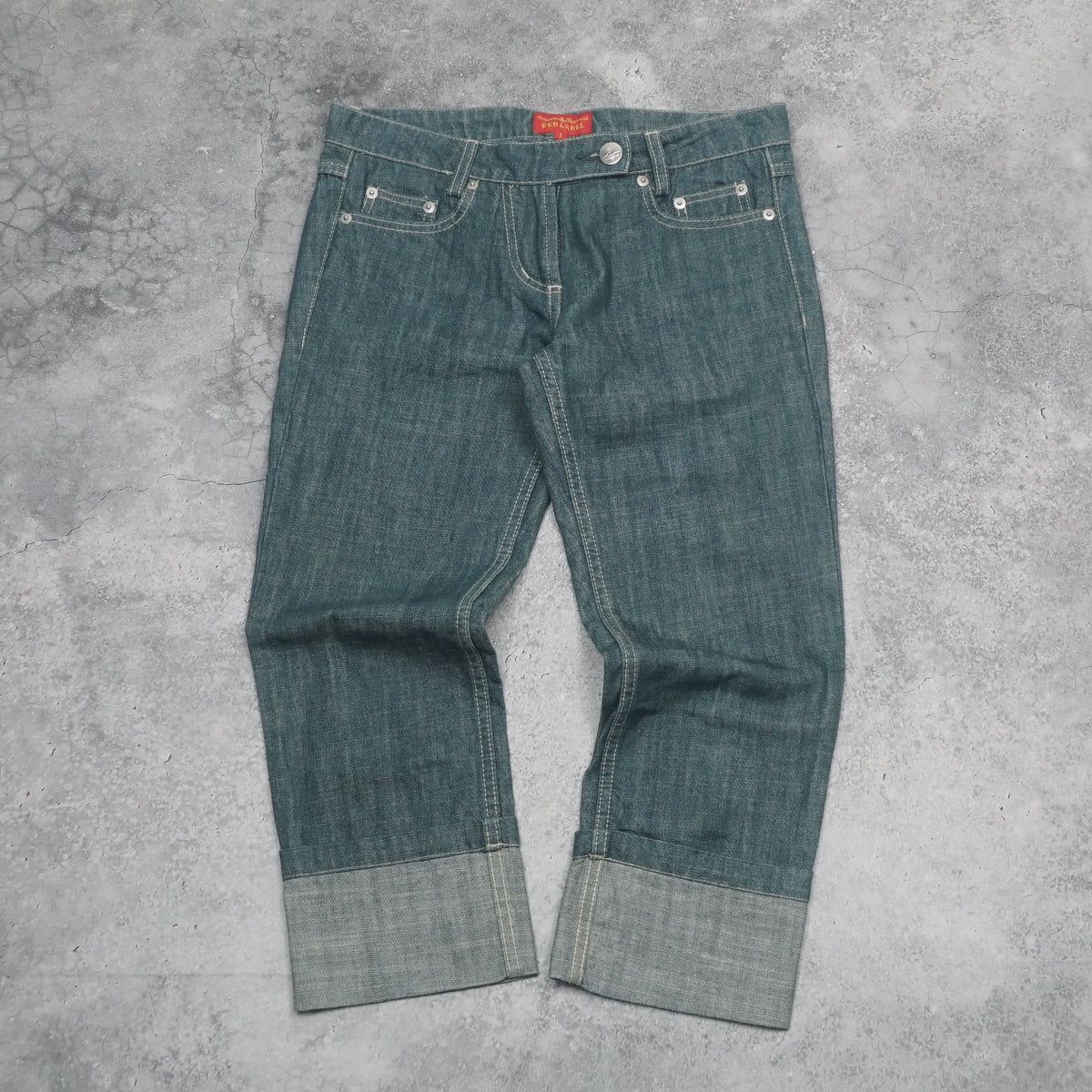 2000s Vivienne Westwood Red Label Orb Embroidered Cuffed Capri Jeans