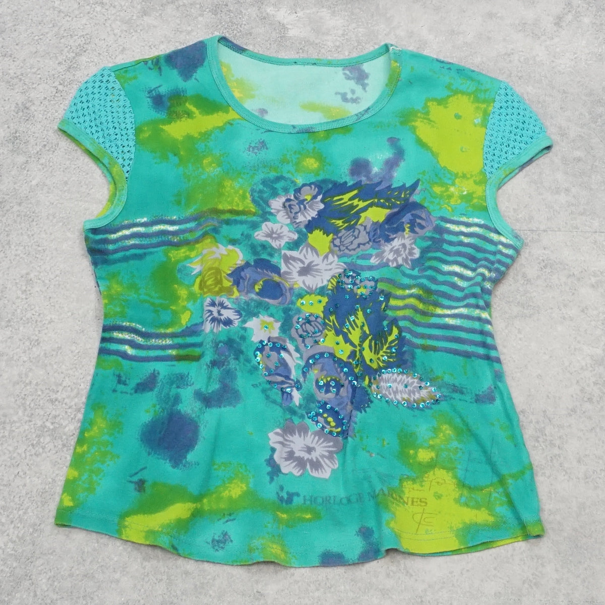 2000s World Class Floral Beaded Top Tee