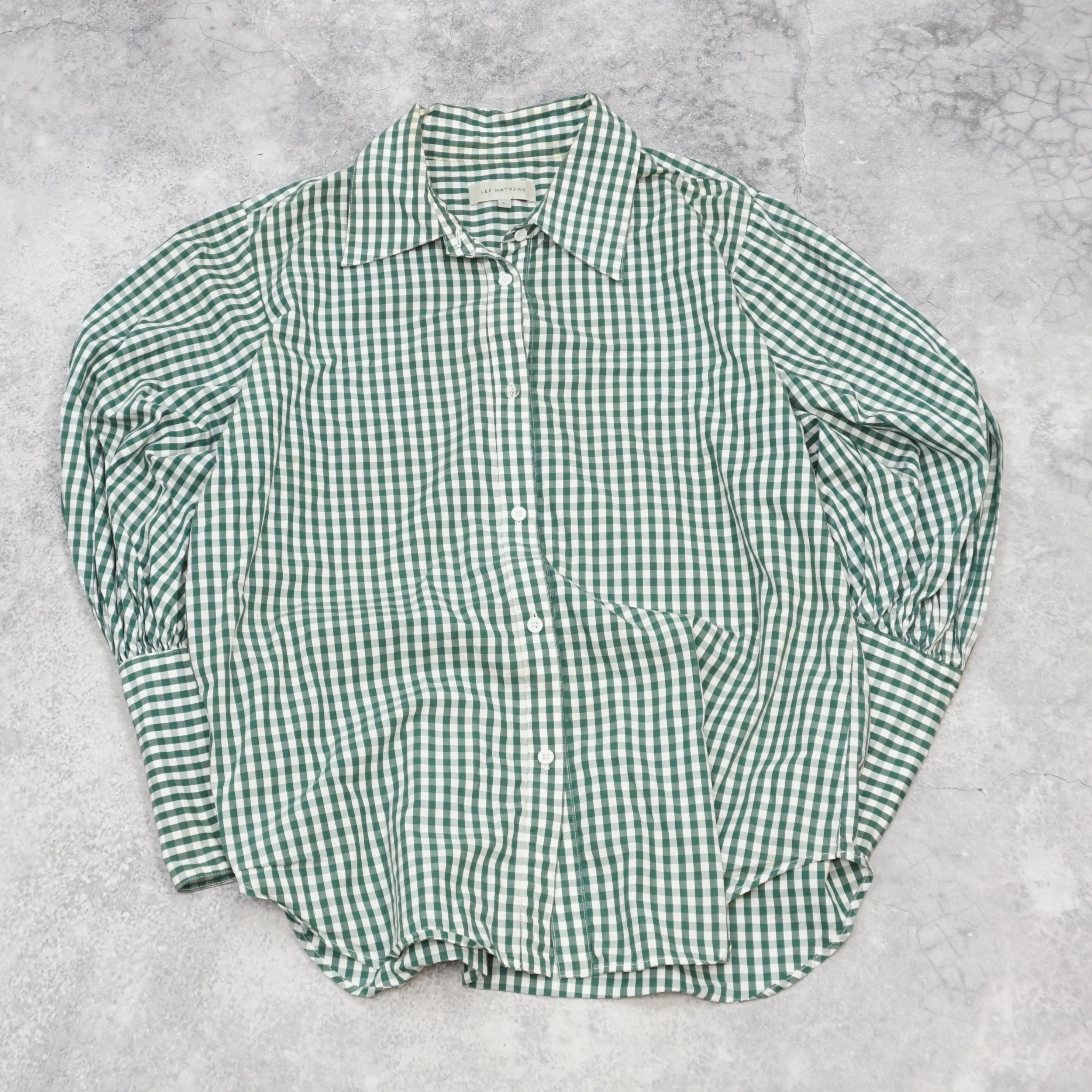 Lee Mathews Green Gingham puff sleeve Shirt