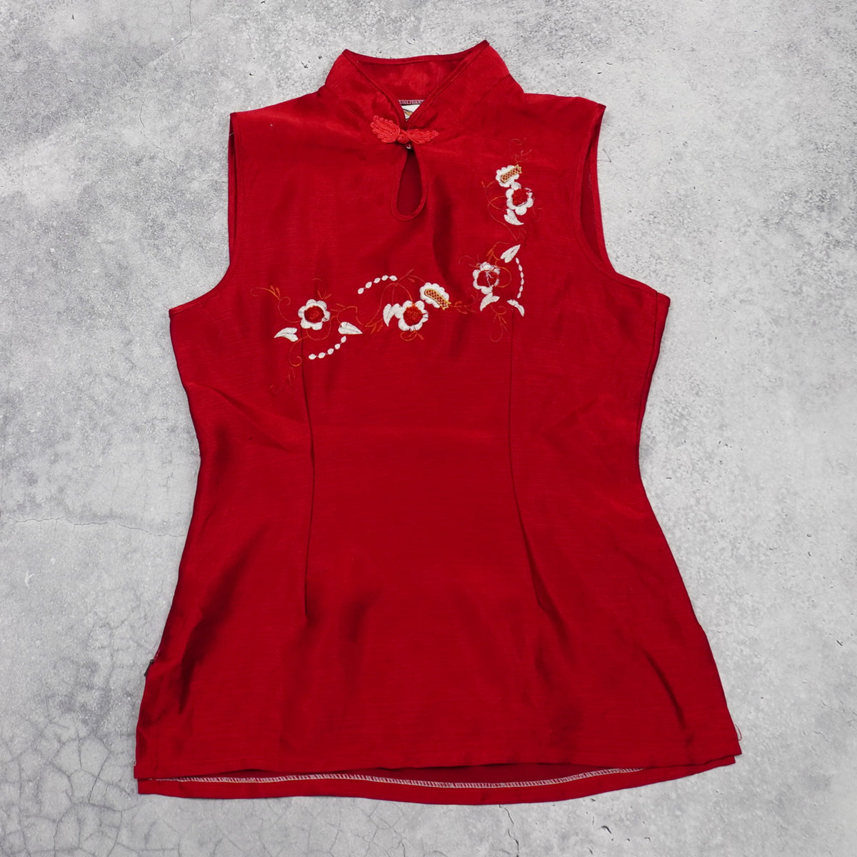 2000s Embroidered Floral Mandarin Collar Top