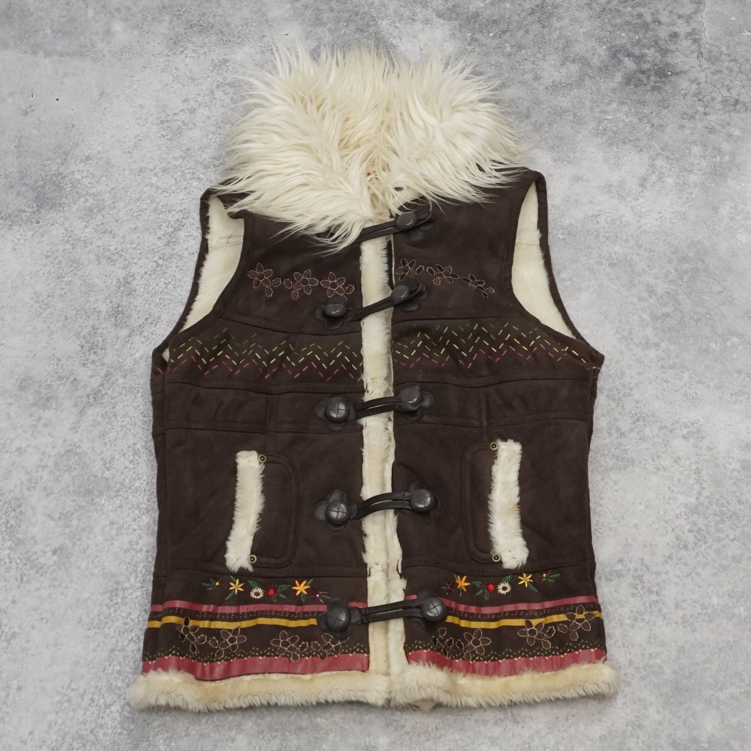 Only Faux Fur Lined Embroidered Vest
