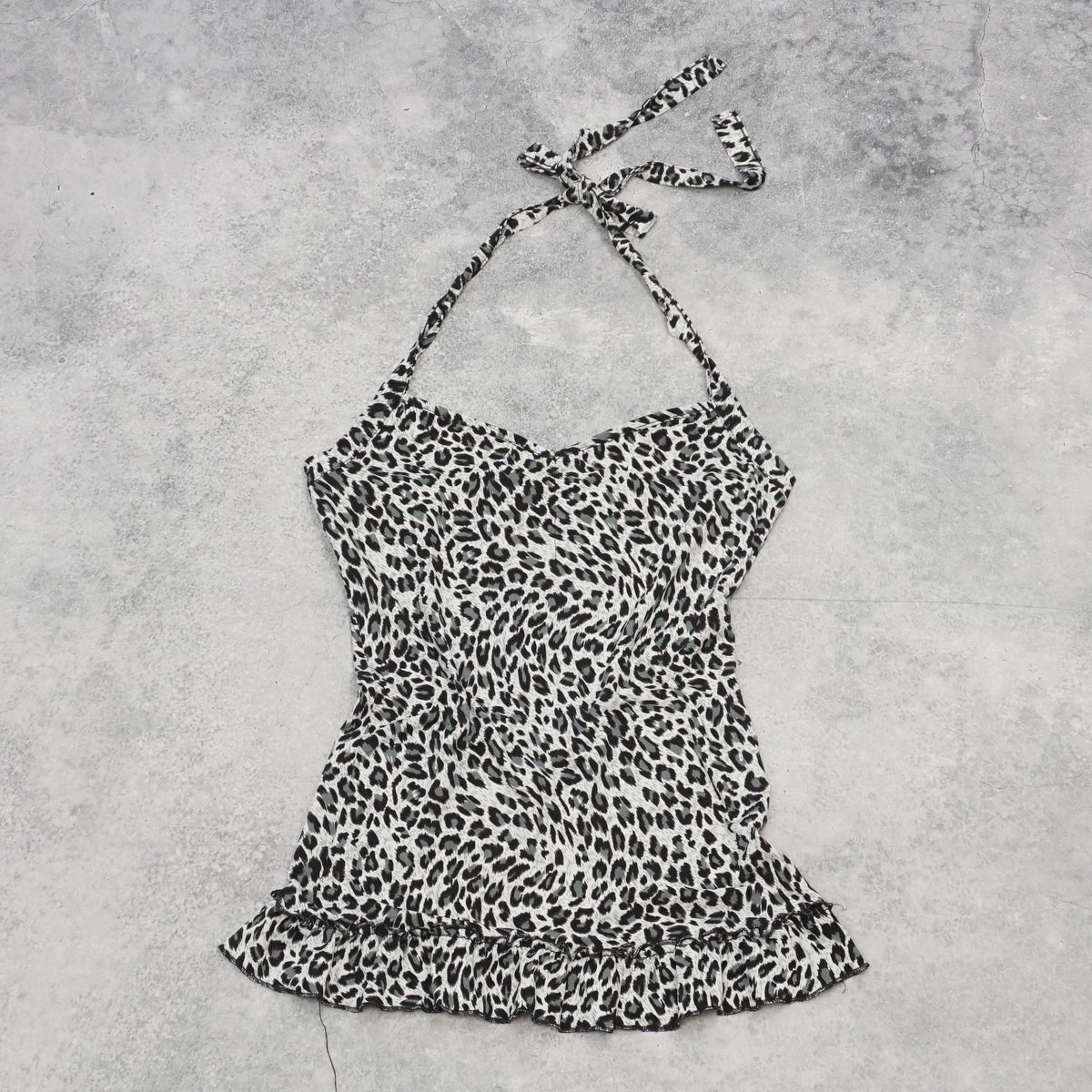 2000s Daisy Leopard Print Halter Ruffle Top