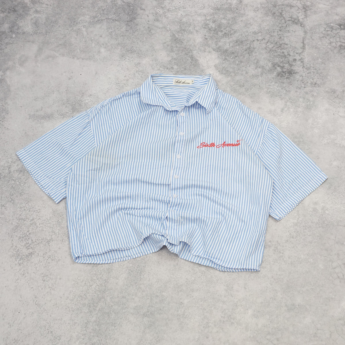 Sixth Avenue Striped Cropped Embroidered Button Up