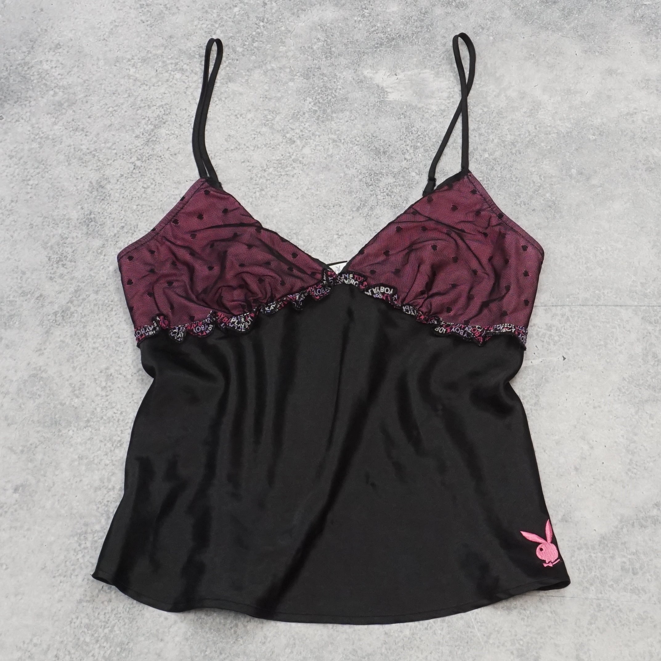 2000s Playboy Lace Bunny Embroidered Cami Top