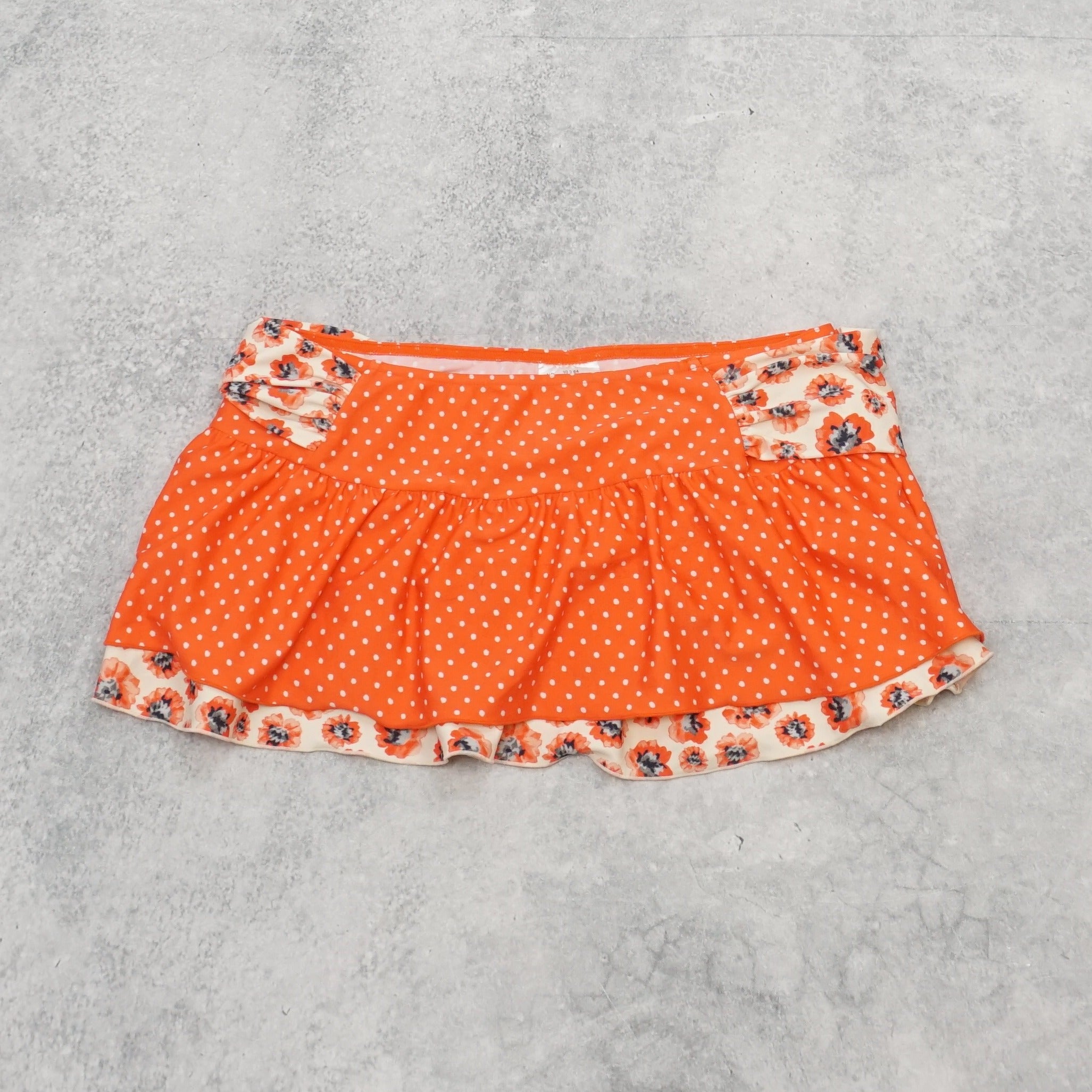 90s Polka Dot Floral Ruffle Mini Skirt