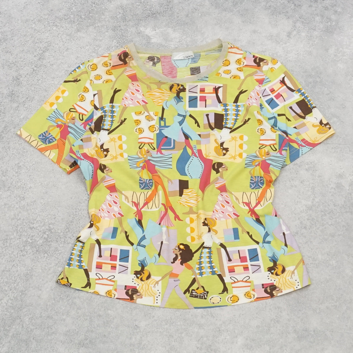90s La Forchetta Graphic Abstract Print T-Shirt Top