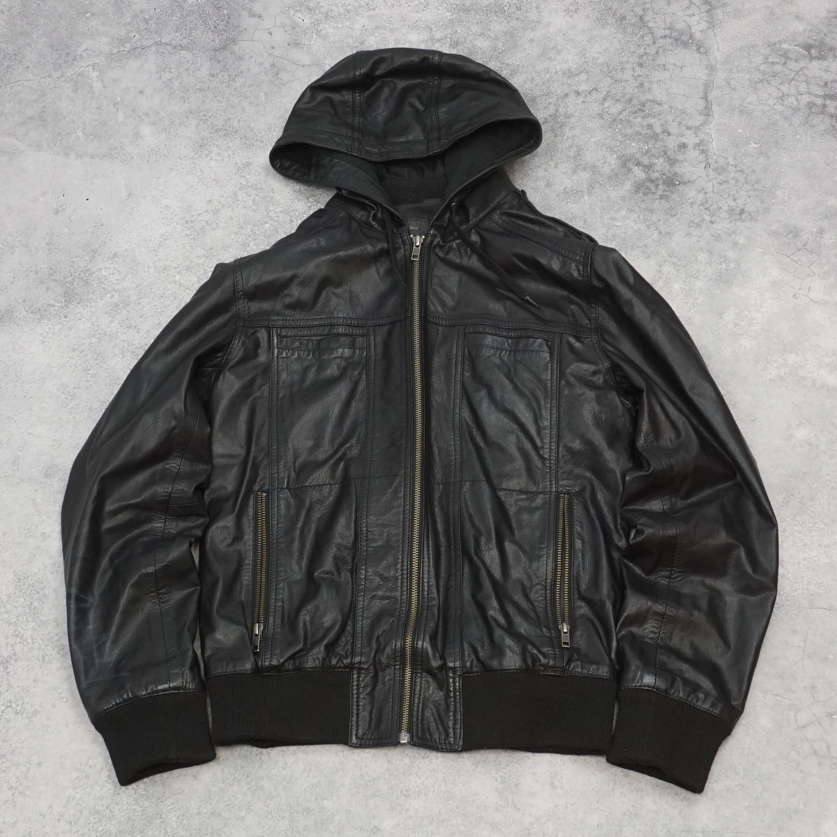 2000s Stray Hooded Bomber Leather Jacket
