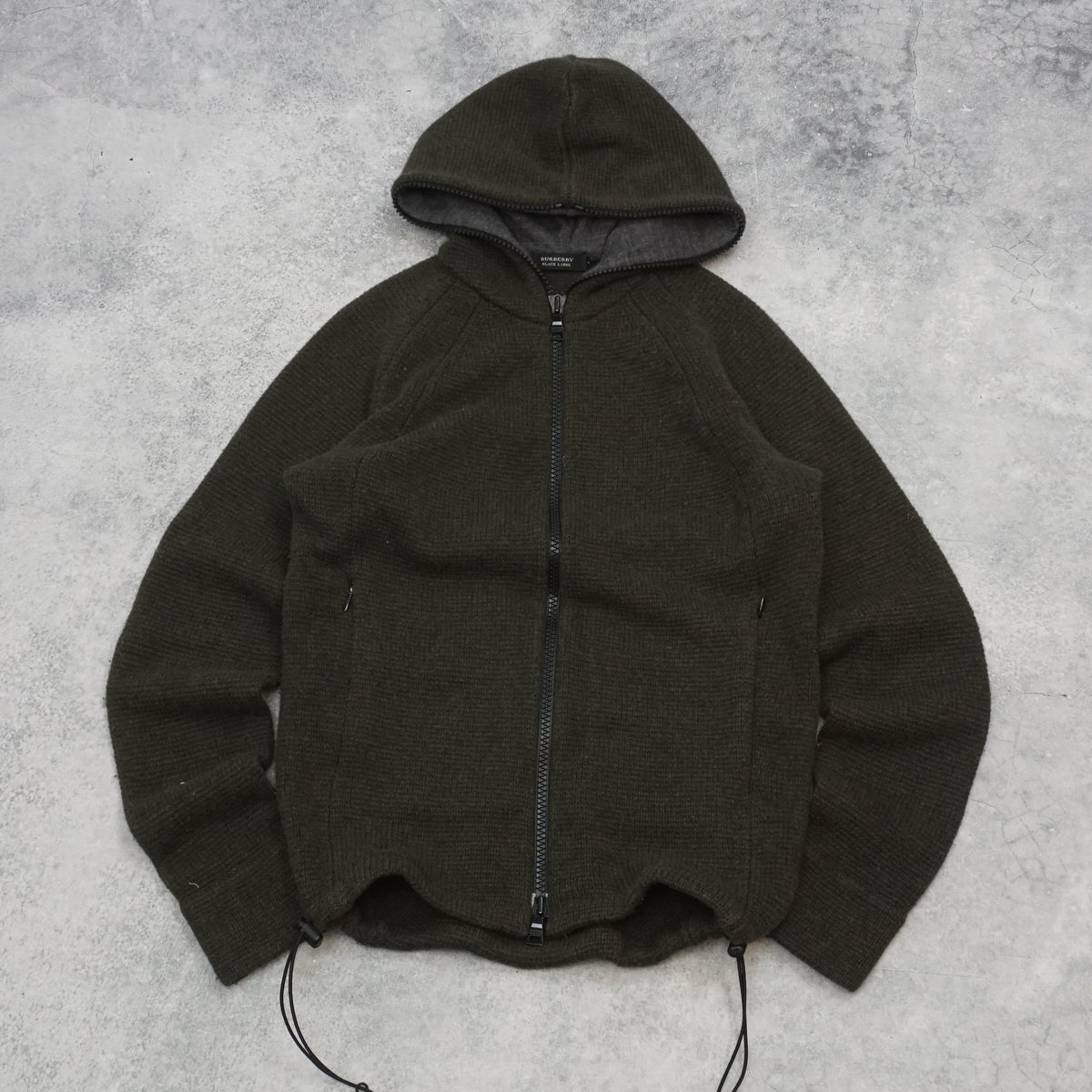 2000s Burberry Black Label Wool Full Zip Drawcord Hoodie Knit