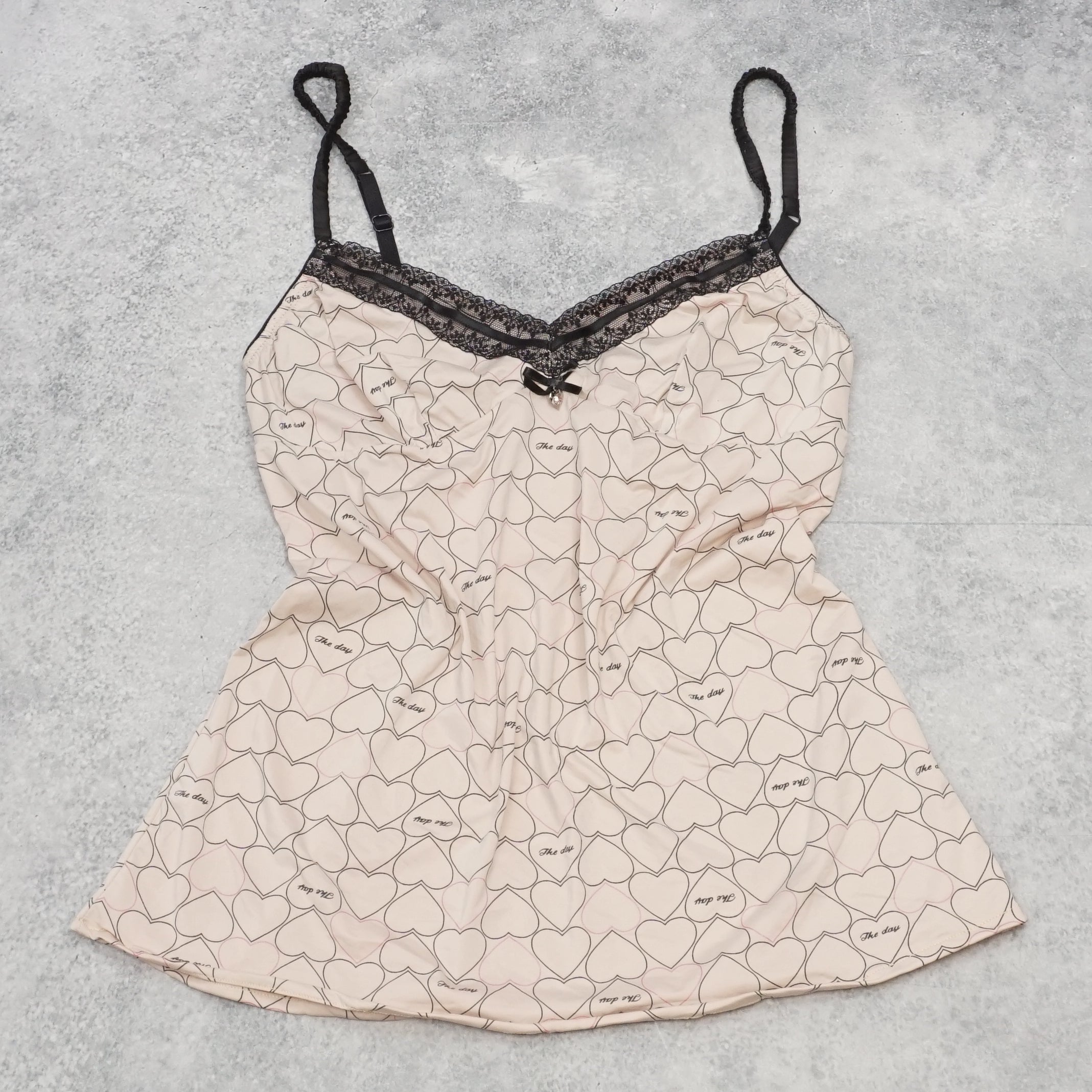 2000s The Day Underwear Heart Print Lace Cami Top
