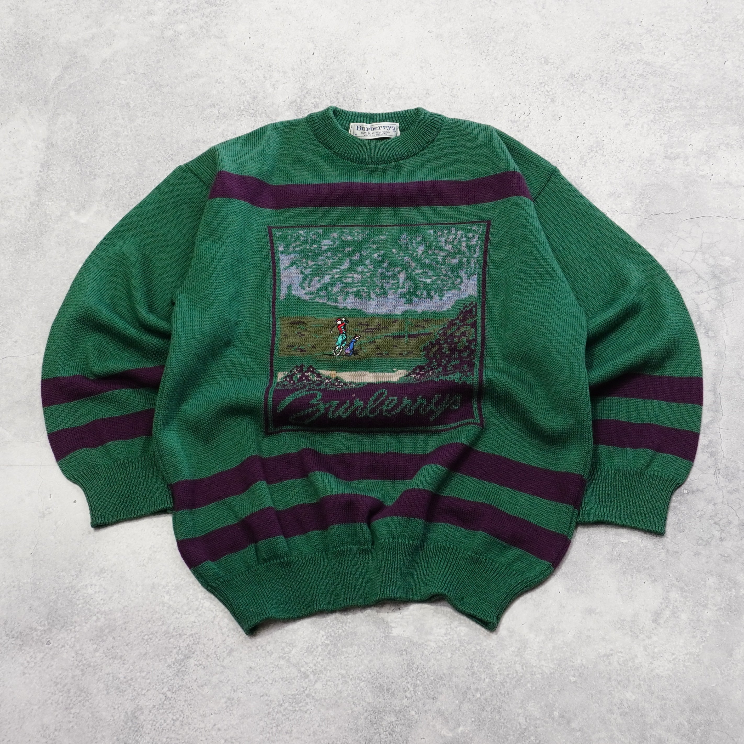 90s Burberrys Embroidered Scene Knit