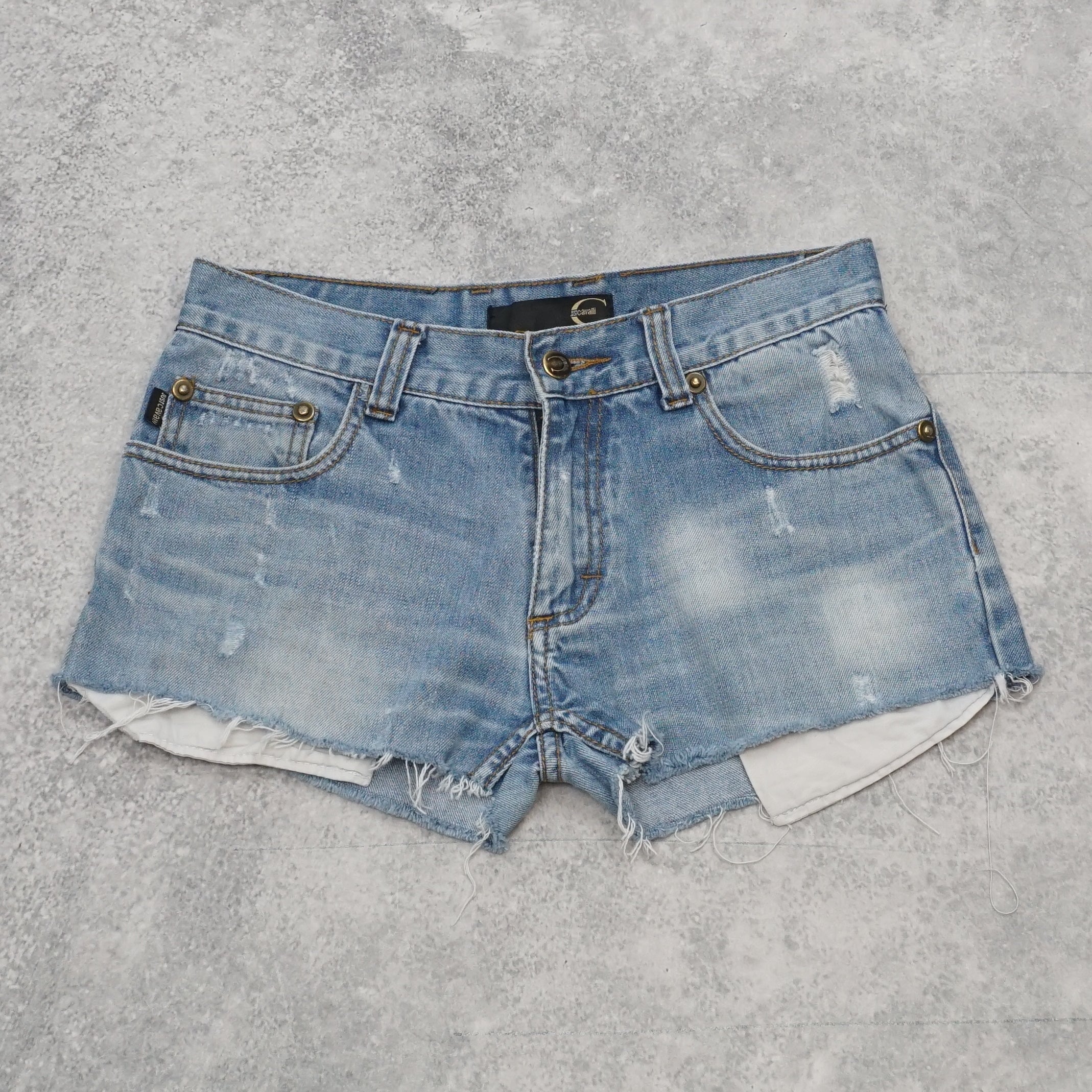 2000s just Cavalli Distressed Denim Shorts