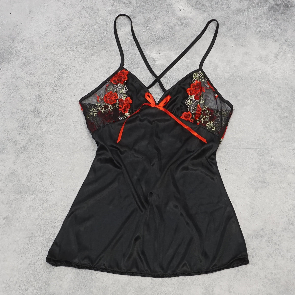 2000s Floral Embroidered Satin Cami Top