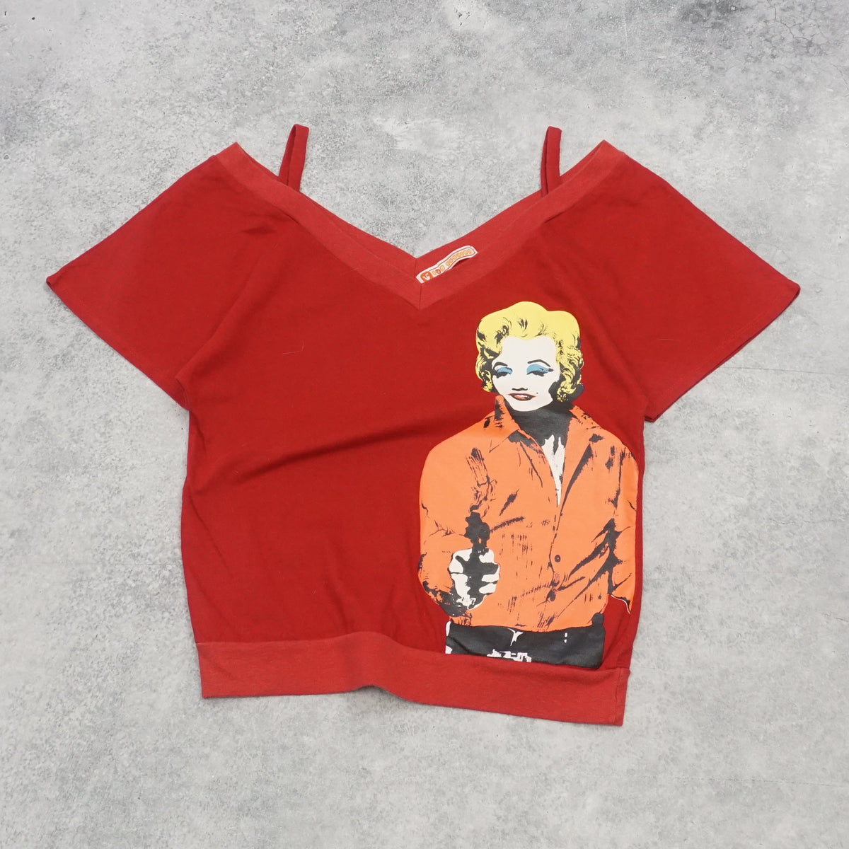 2000s Viva Fashion Cold Shoulder Pop Art Graphic Top T-Shirt