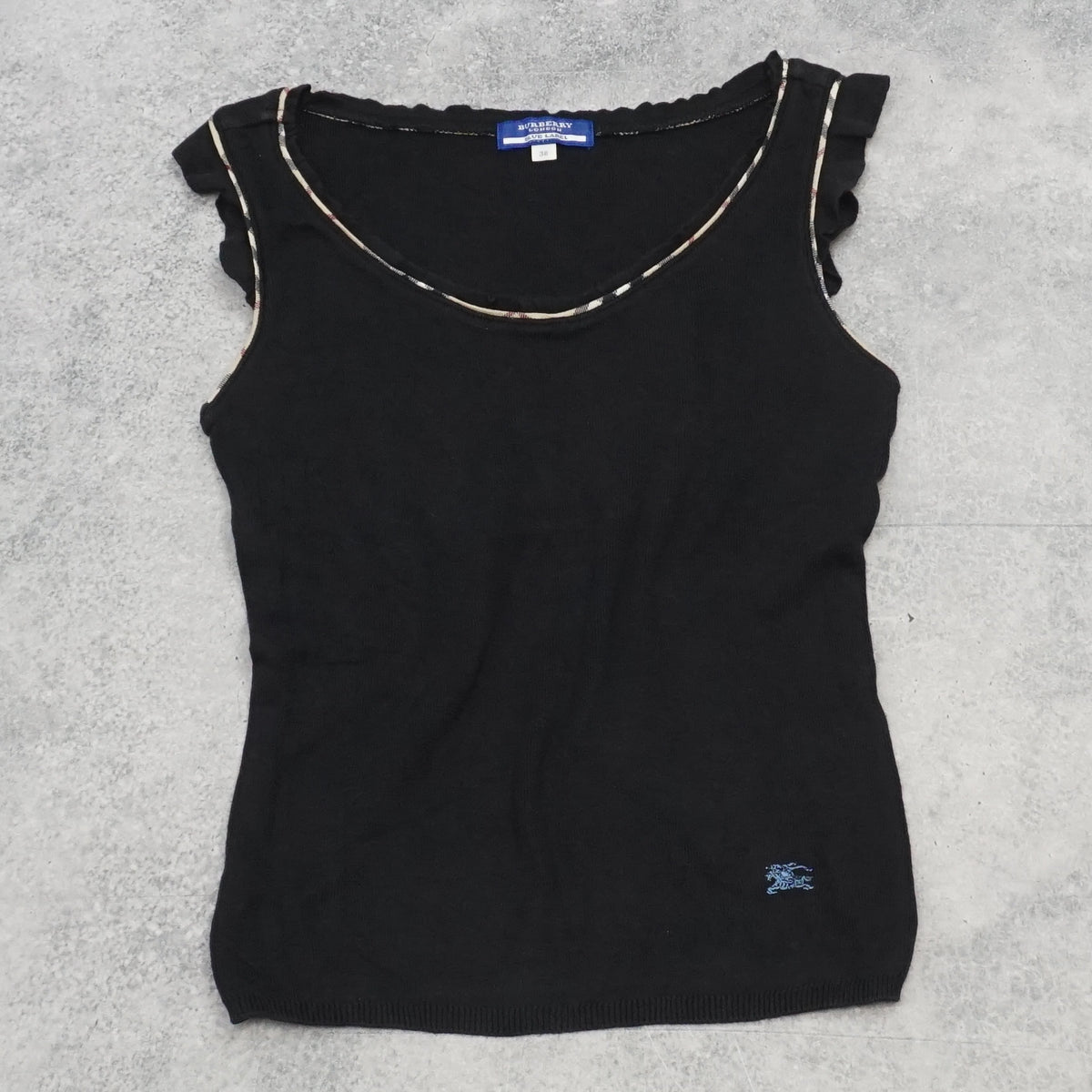 2000s Burberry London Blue Label Nova Check Trim Ruffle Tank Top Top