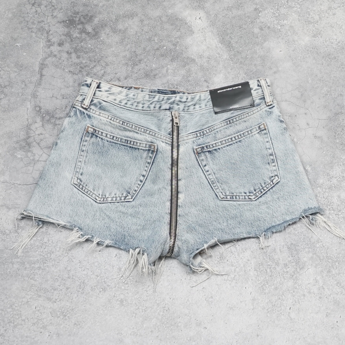 Alexander Wang Denim Frayed Back Zip  Shorts