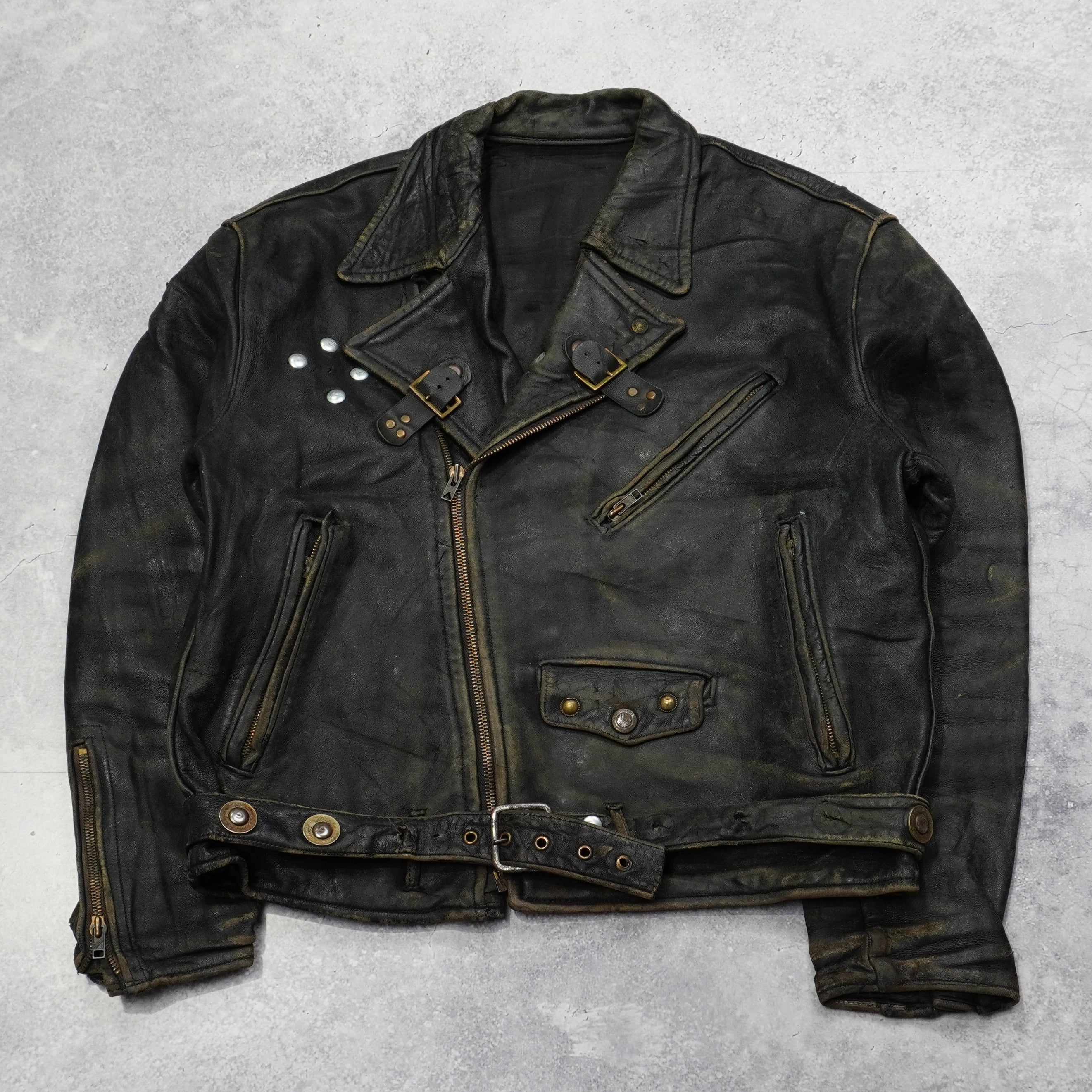 70s Thrashed Biker Leather Jacket