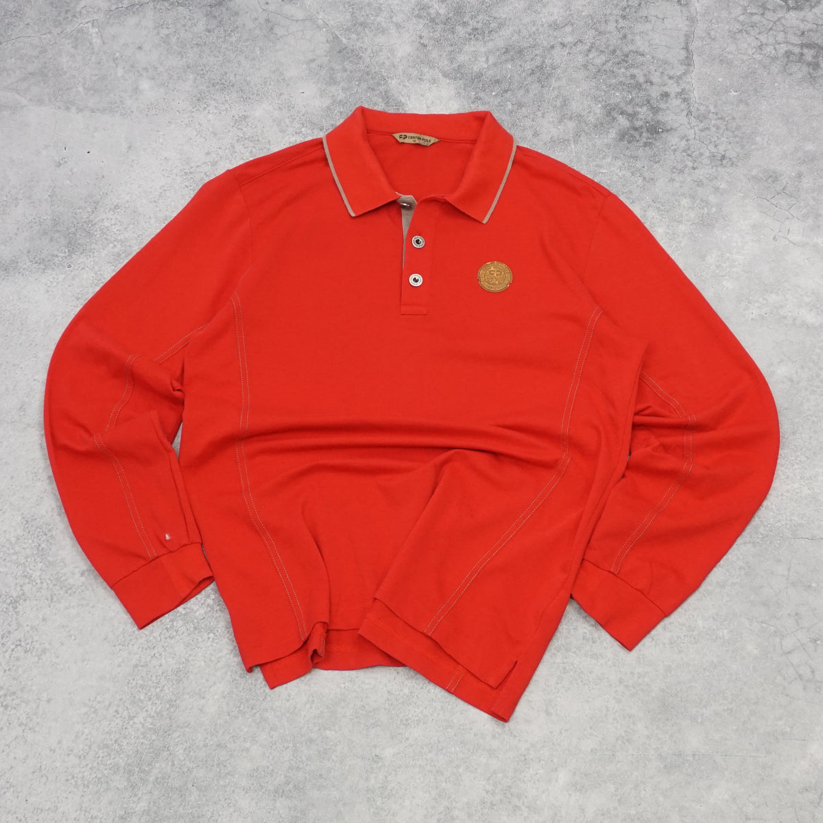 2000s Center Pole Long Sleeve Embroidered Polo