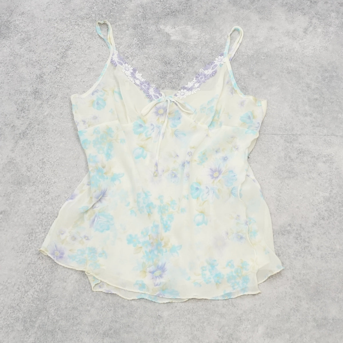 2000s Floral Lace Trim Cami Top