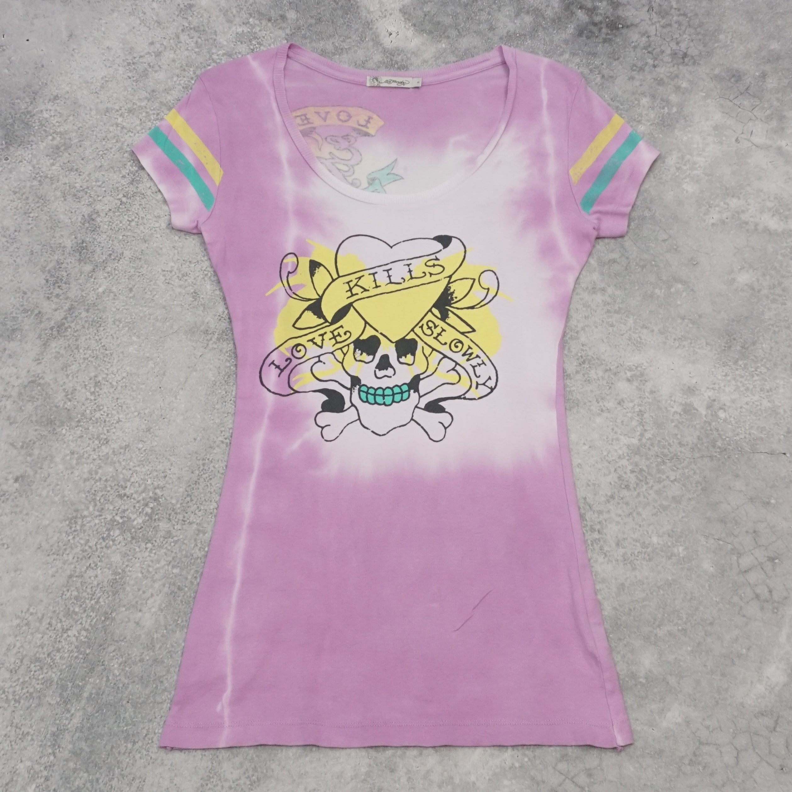 2000s Ed Hardy Graphic Tie Dye Top