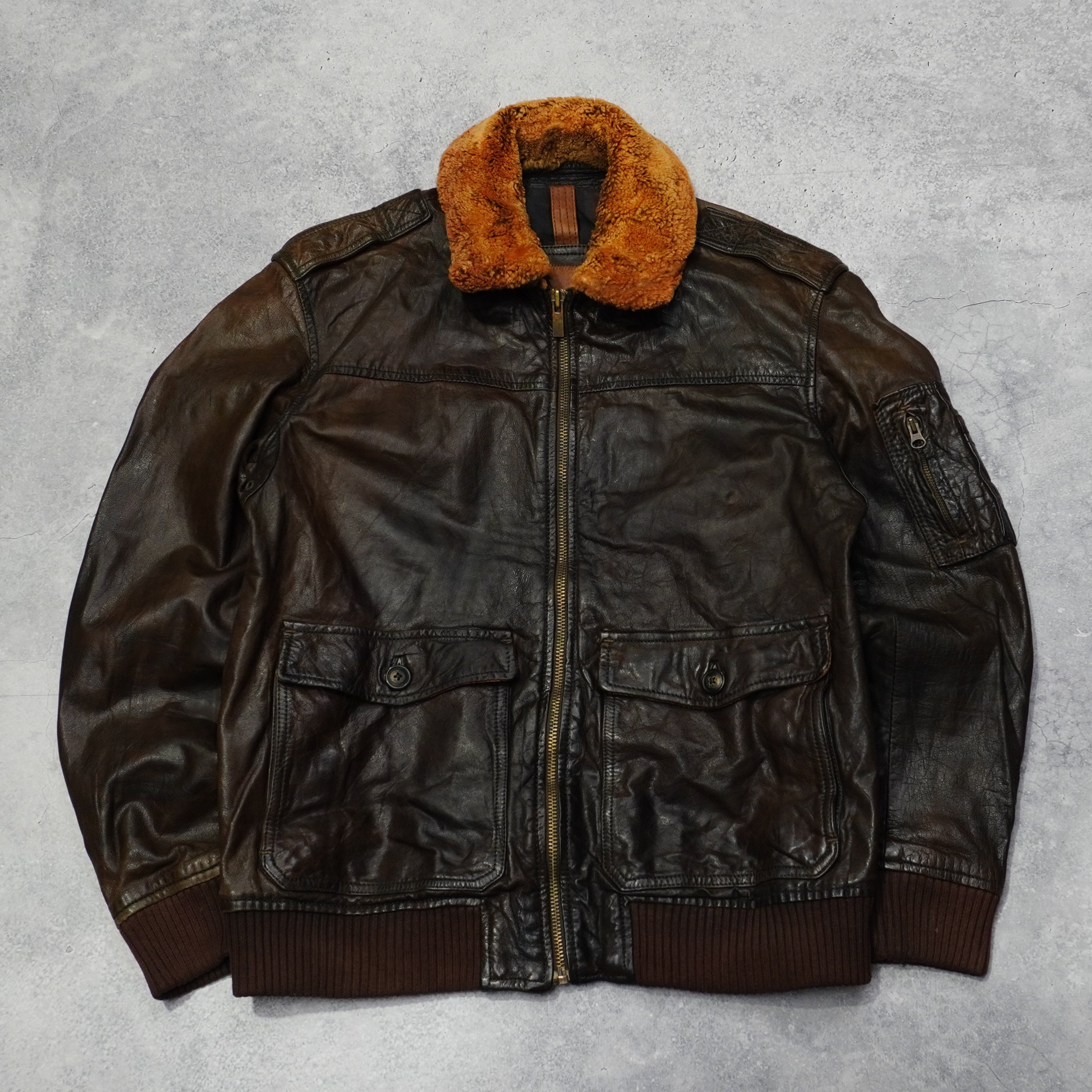2000s Massimo Dutti Aviator Leather Jacket