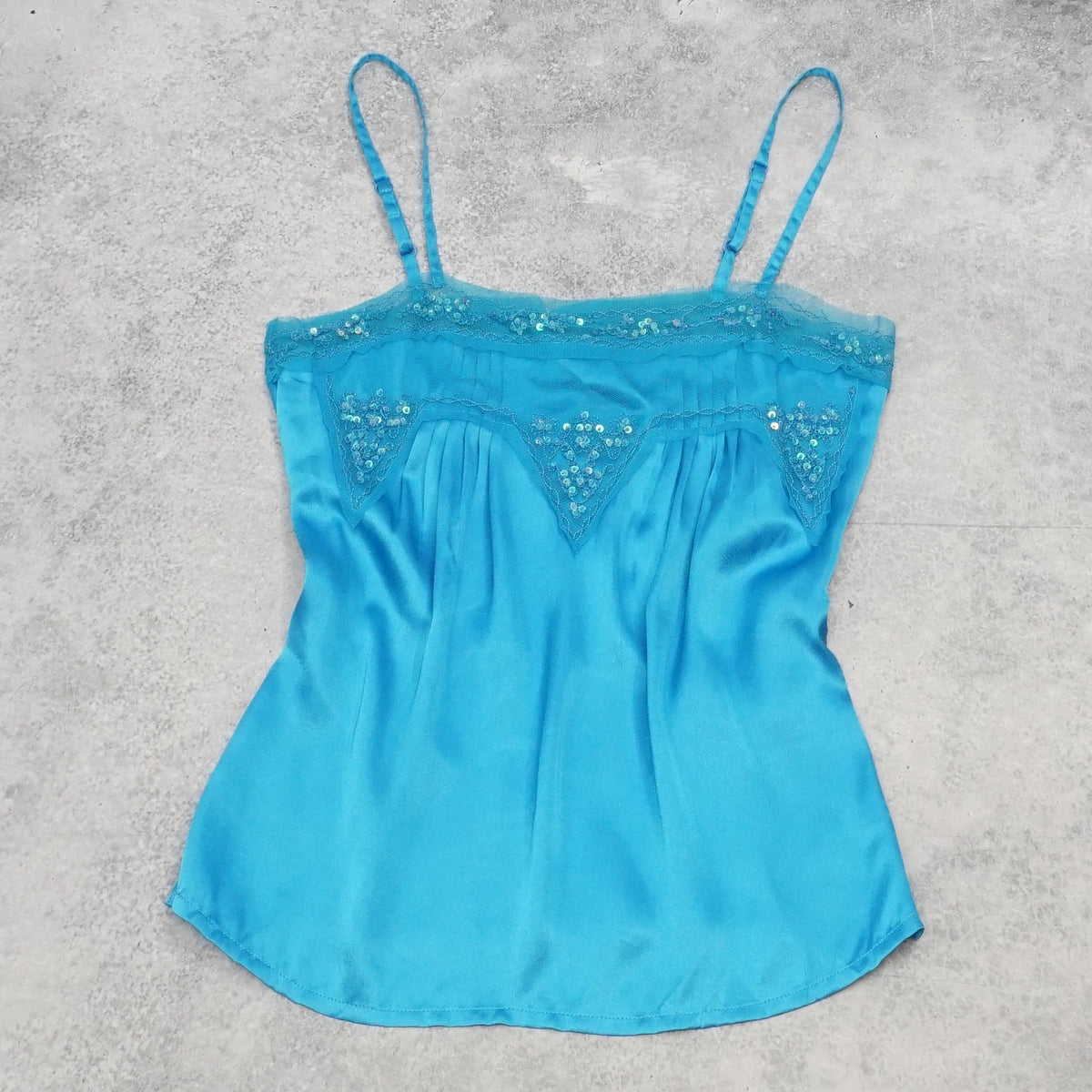 2000s Sequin Embroidered Satin Cami Top