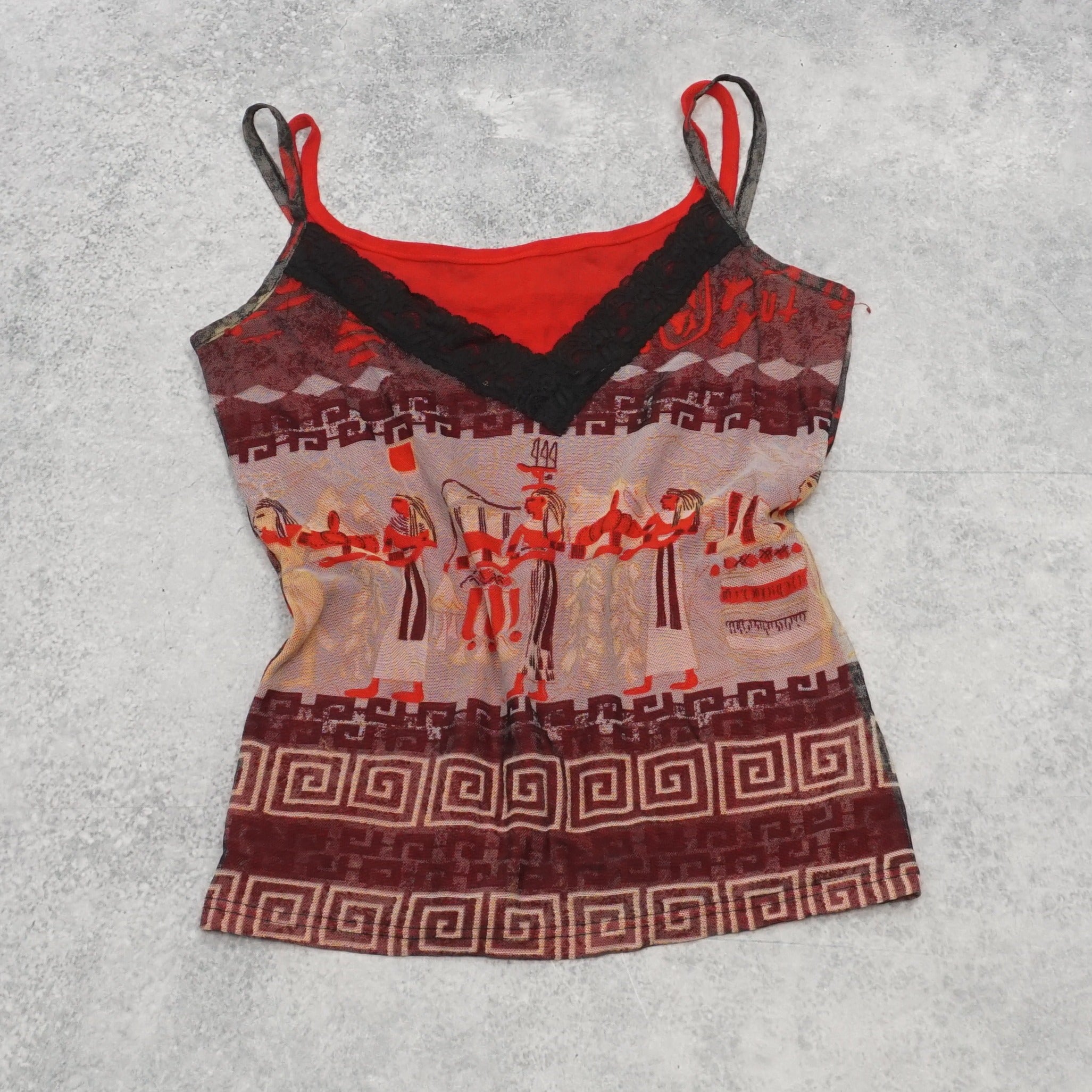 2000s Egyptian Graphic Mesh Cami Top