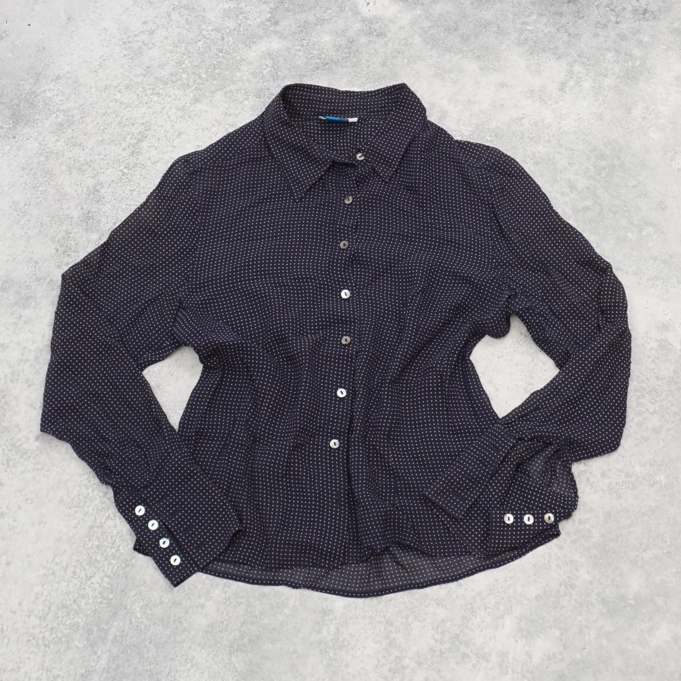 Monsoon Navy Polka Dot Button Up