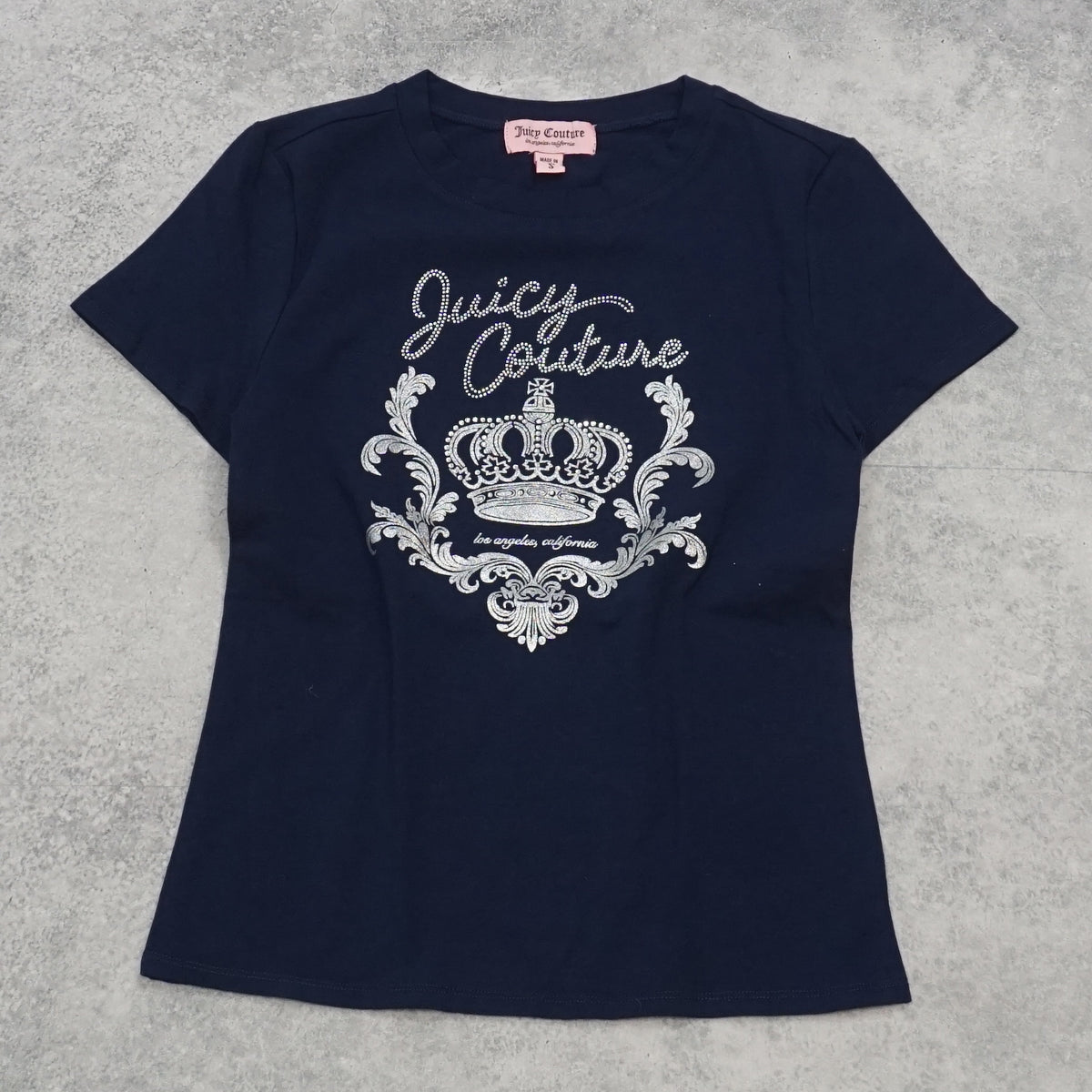 2000s Juicy Couture Crown Rhinestone Graphic T-Shirt