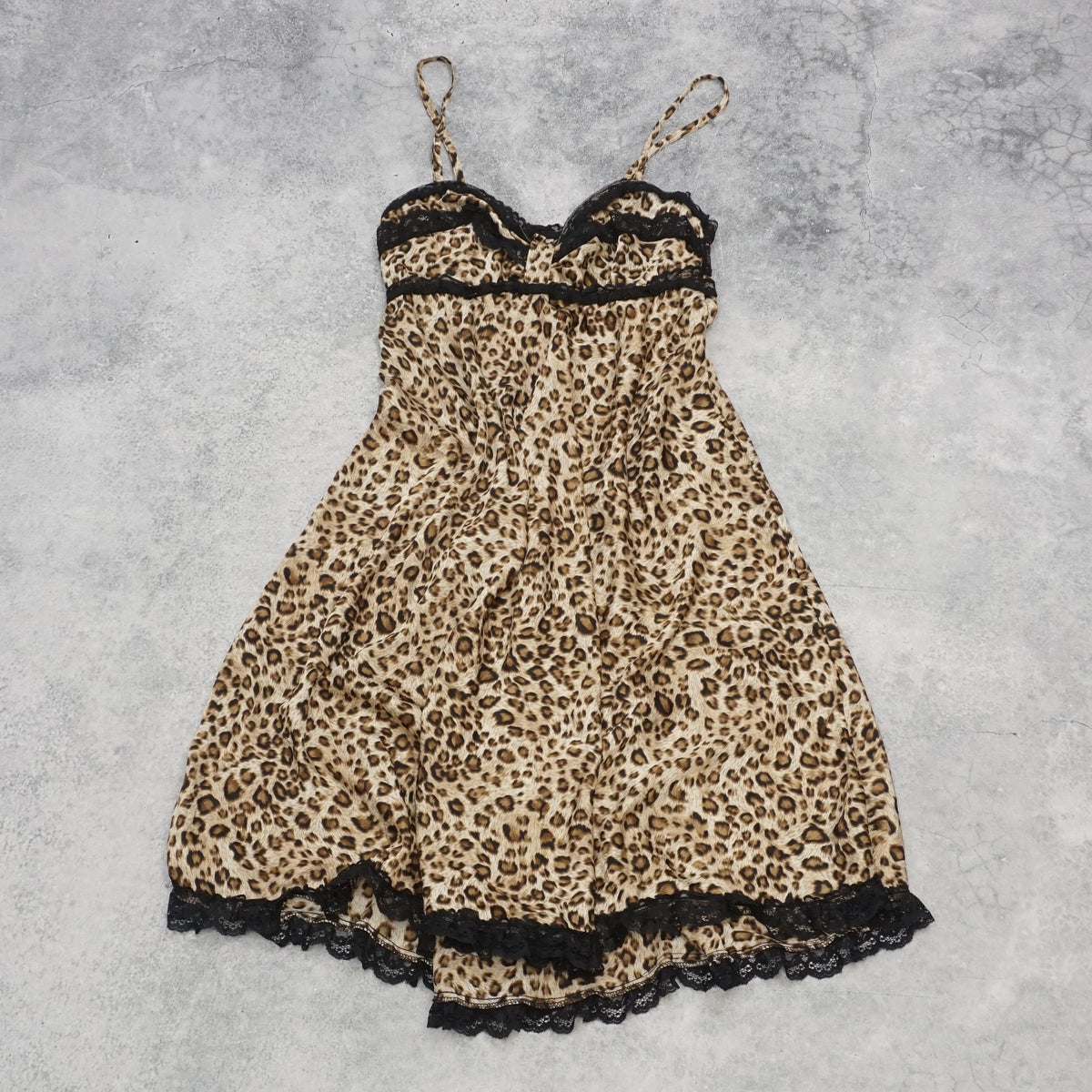 2000s Leopard Print Lace Trim Dress Slip
